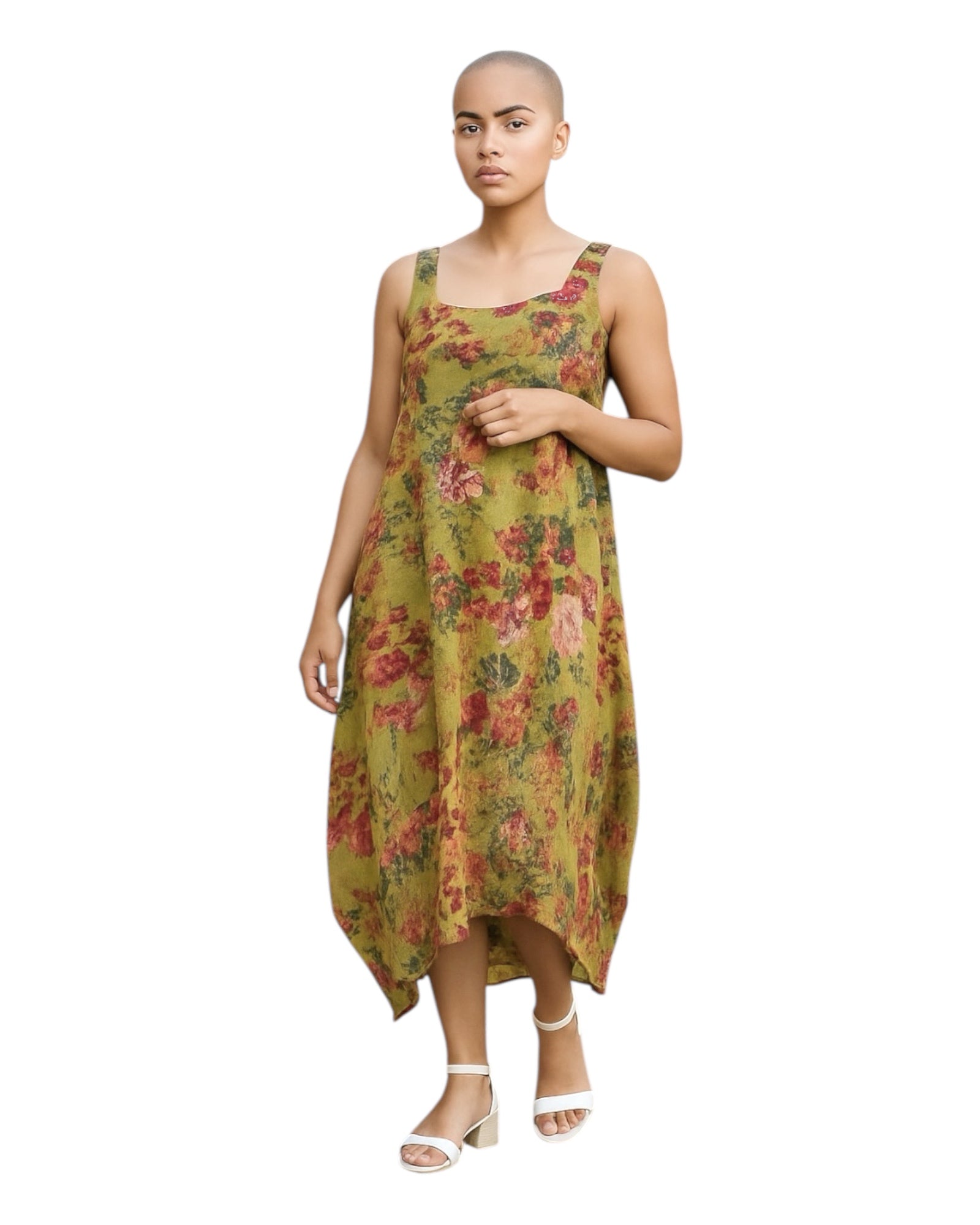Kiwi Bouquet Linen Dress