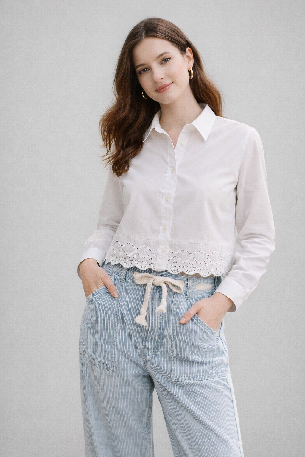 Cotton Scalloped Blouse - Out of the Blue