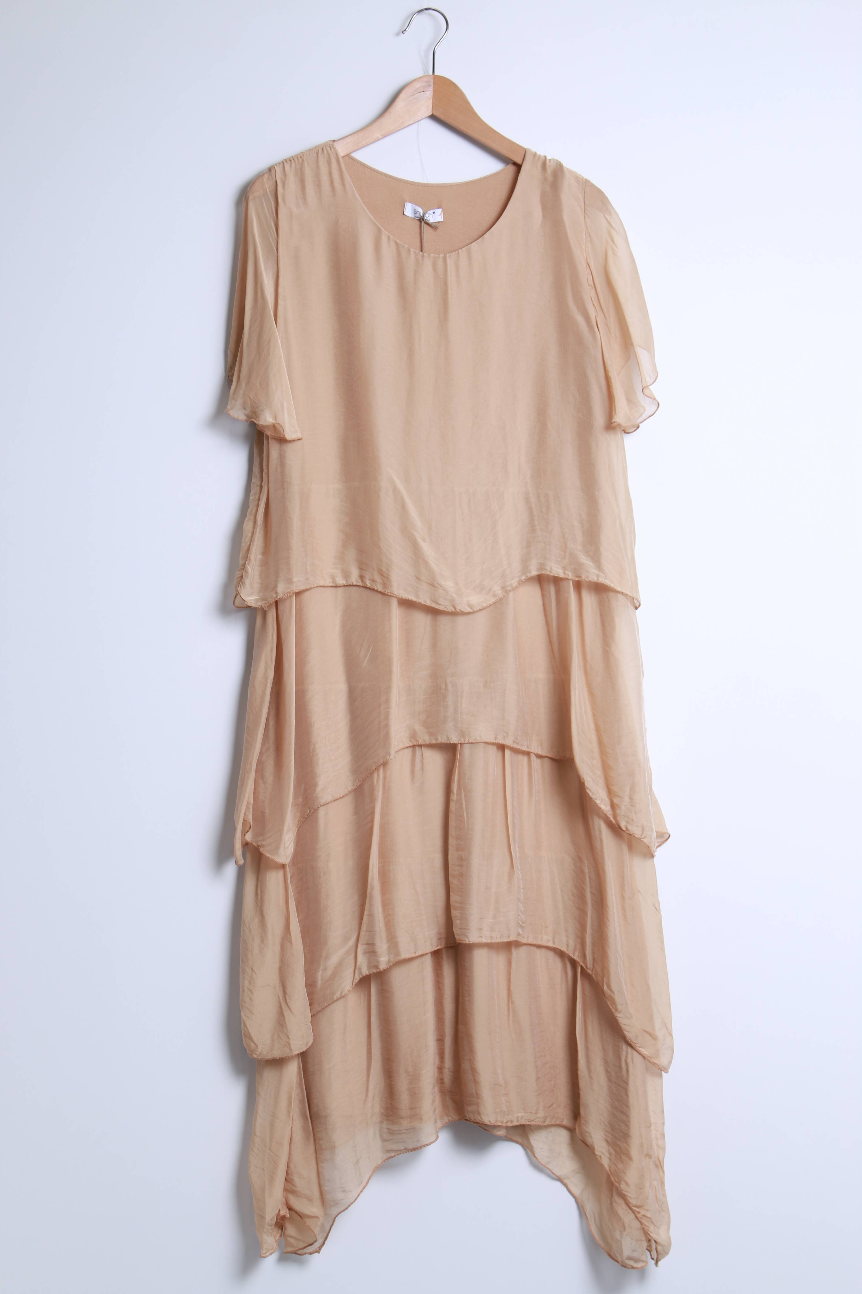 Long silk dress with multiple ruffles 30522 - Out of the Blue