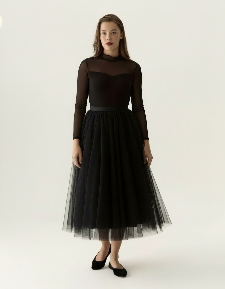 Sheer Sleeve Bodysuit in Black