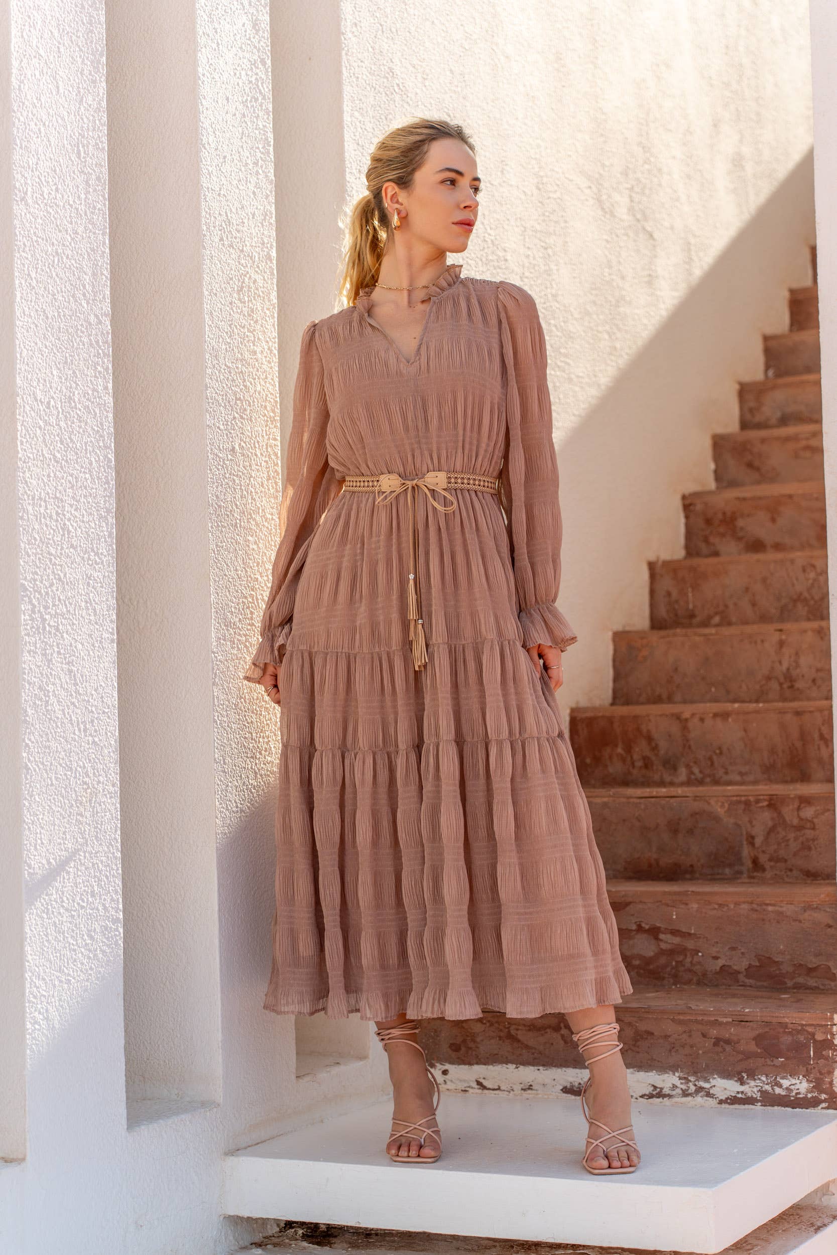 Simone Ruched Long Dress - 81032 - Out of the Blue