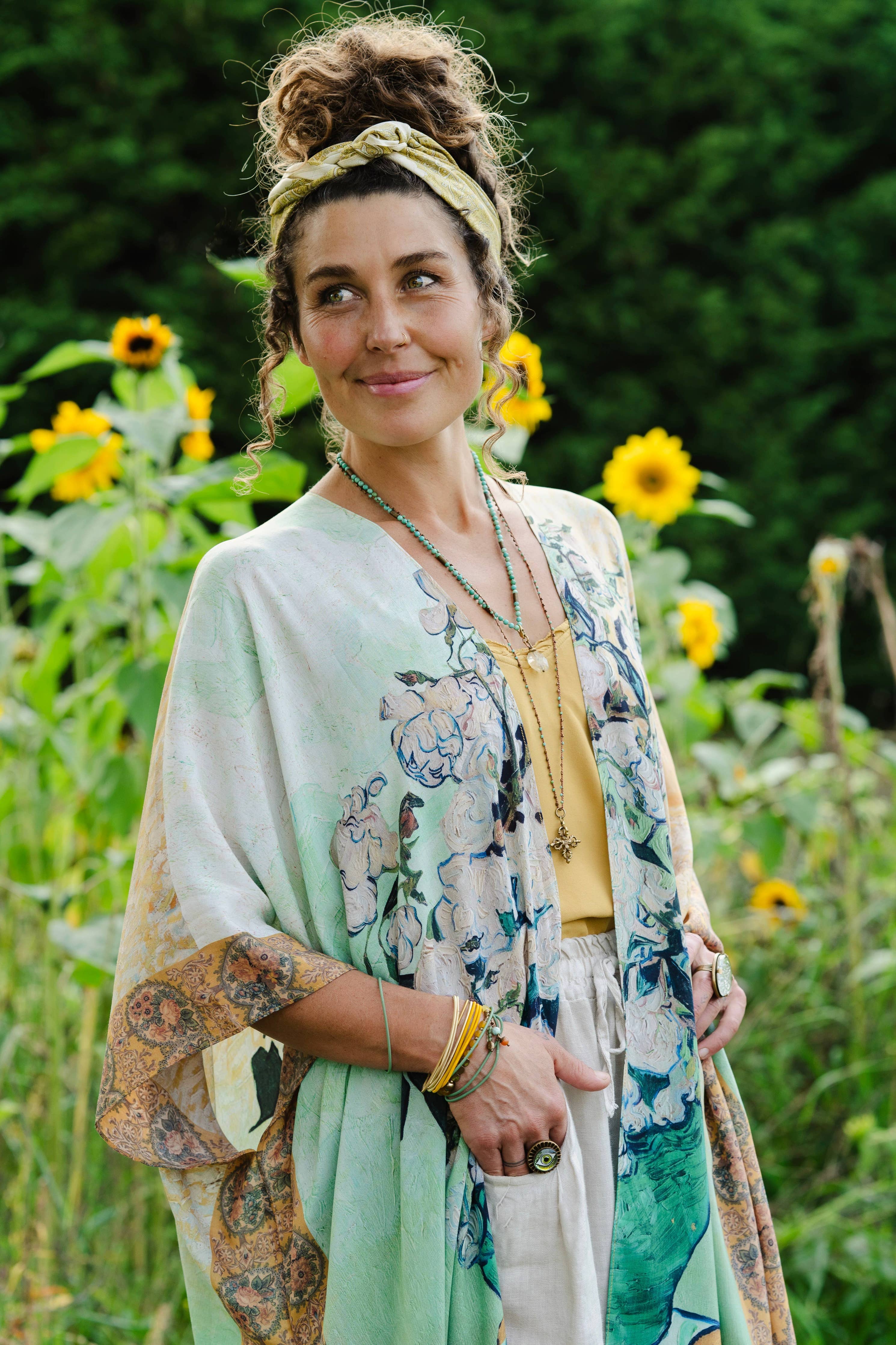 I Paint My Dream Bohemian Van Gogh Goddess Starduster Kimono - Out of the Blue