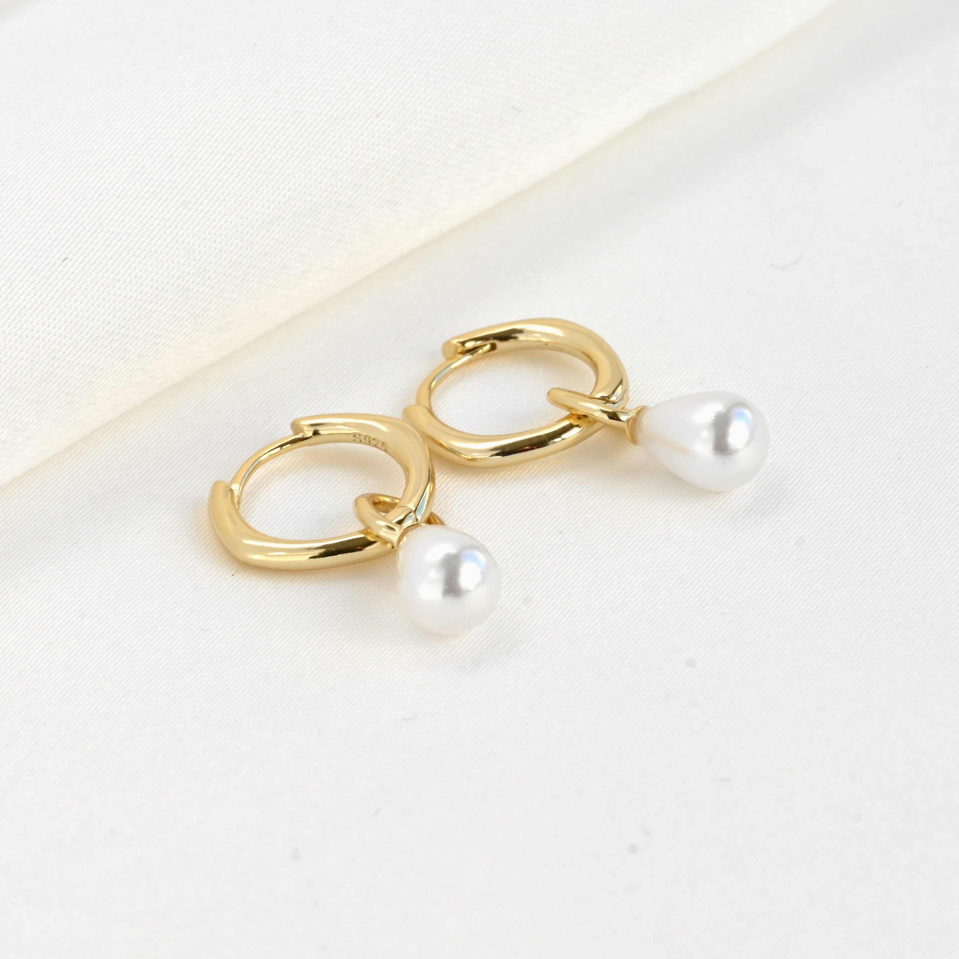 Dainty Pearl Drop Charm Hoop Earrings - Out of the Blue