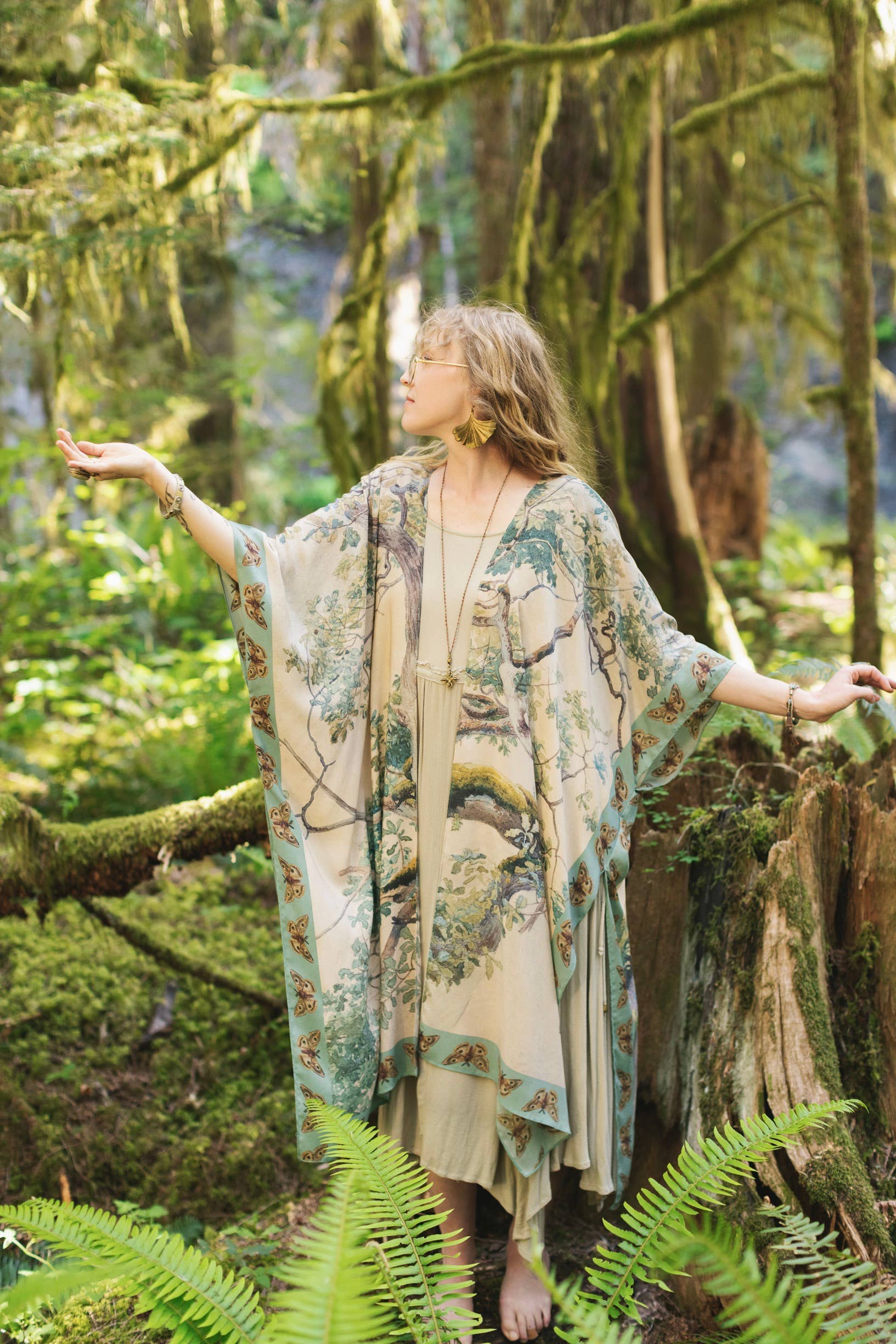 Earth & Sky Bohemian Goddess Starduster Kimono w/Trees - Out of the Blue