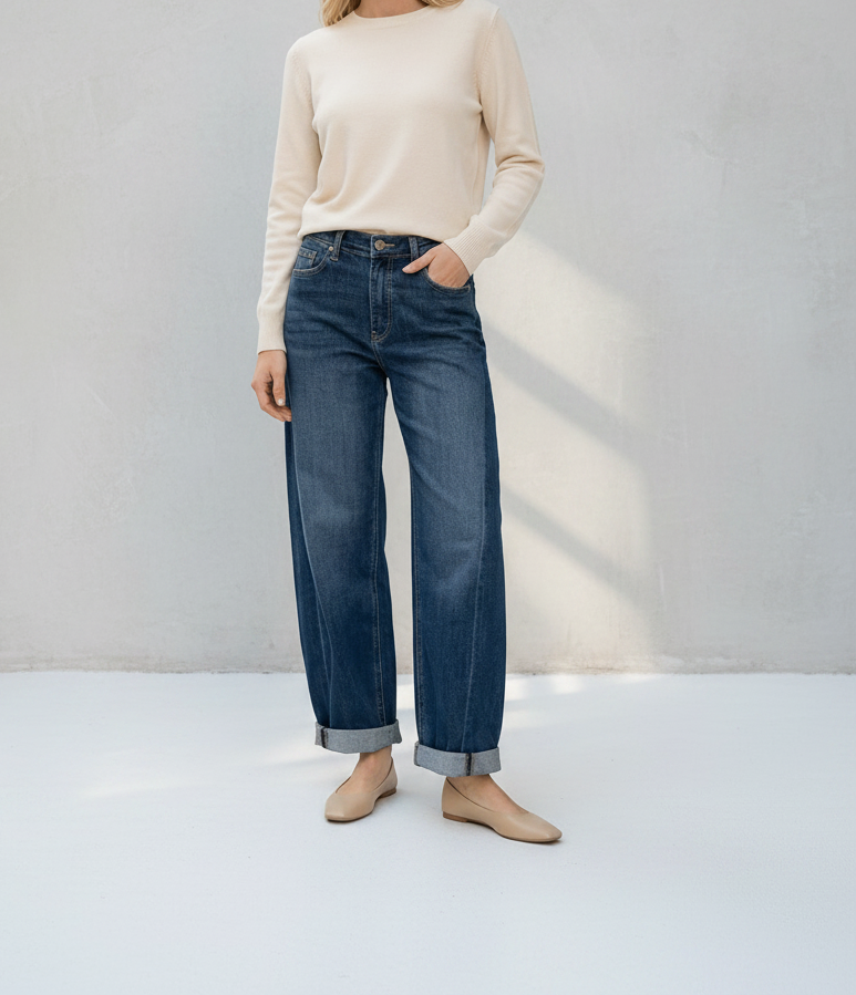 DARK WASH BARREL JEANS