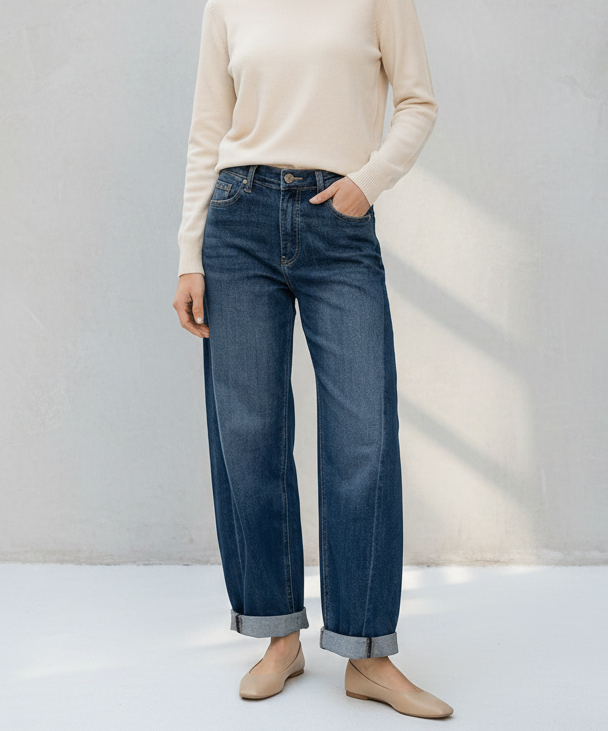 DARK WASH BARREL JEANS