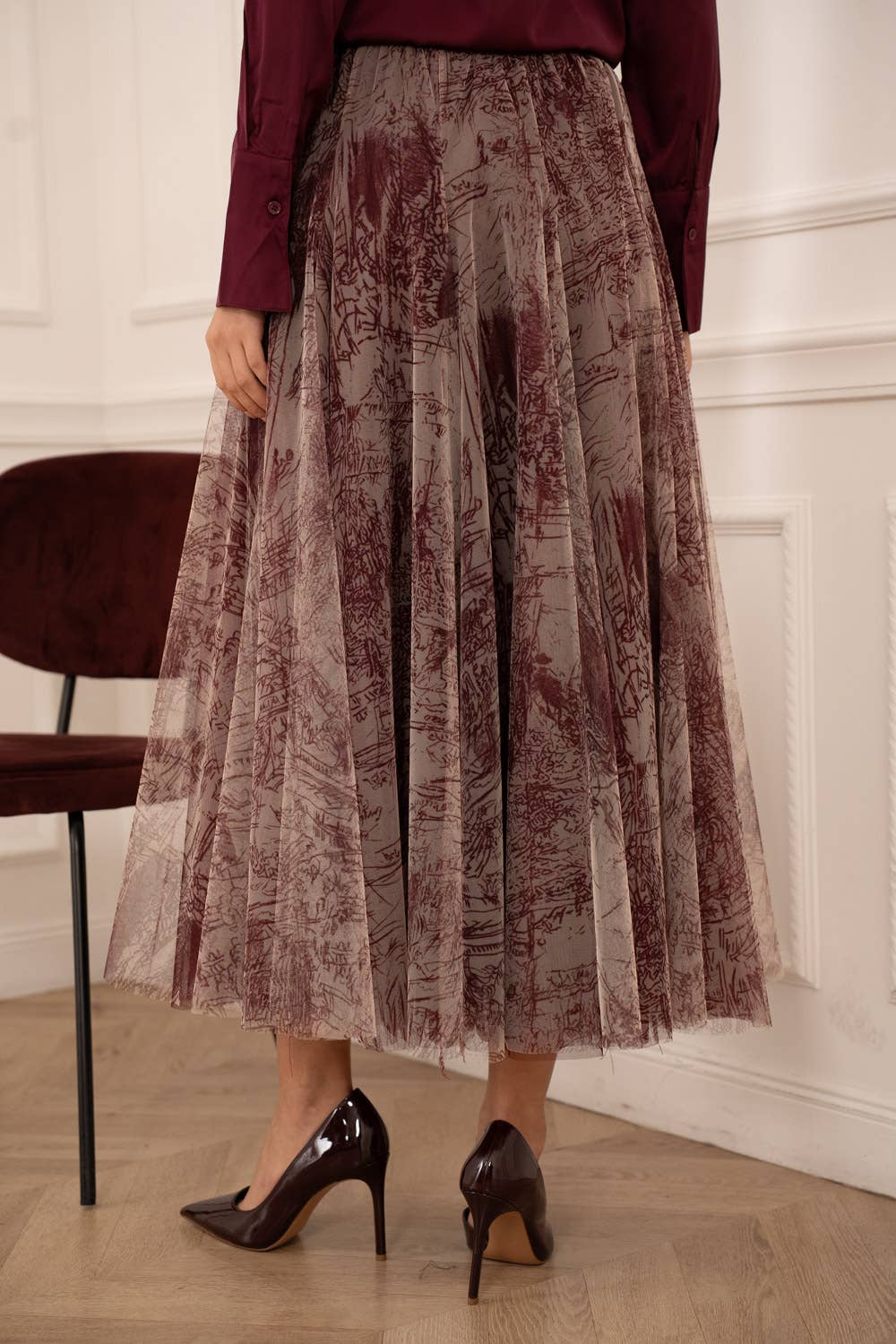 Amber skirt in toile de Jouy printed tulle - CK08202-1: Navy Blue / 2 S/M - 2 M/L - Out of the Blue