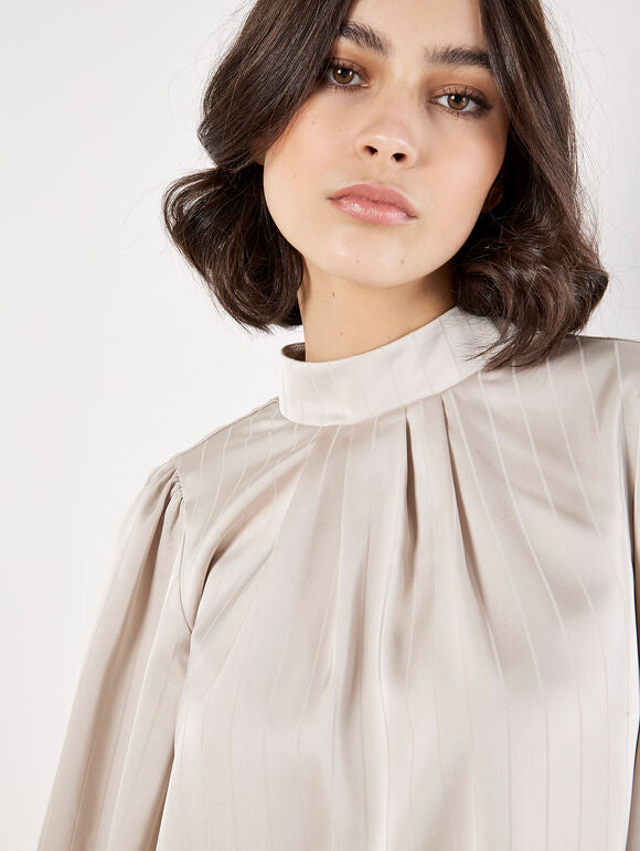 SATIN STRIPE TIE BACK TOP