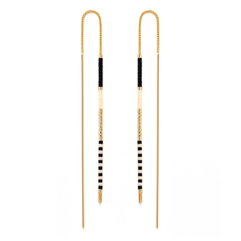 Miyuki Seed Bead Threader Earrings: Champagne - Out of the Blue