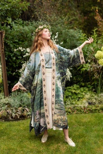 The Mythmaker Opera Duster Kimono Robe w Landscape & Unicorn - Out of the Blue