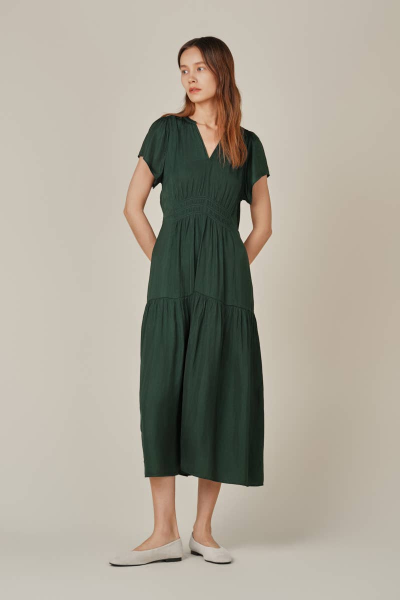 RUFFLE SATIN MIDI DRESS - Out of the Blue