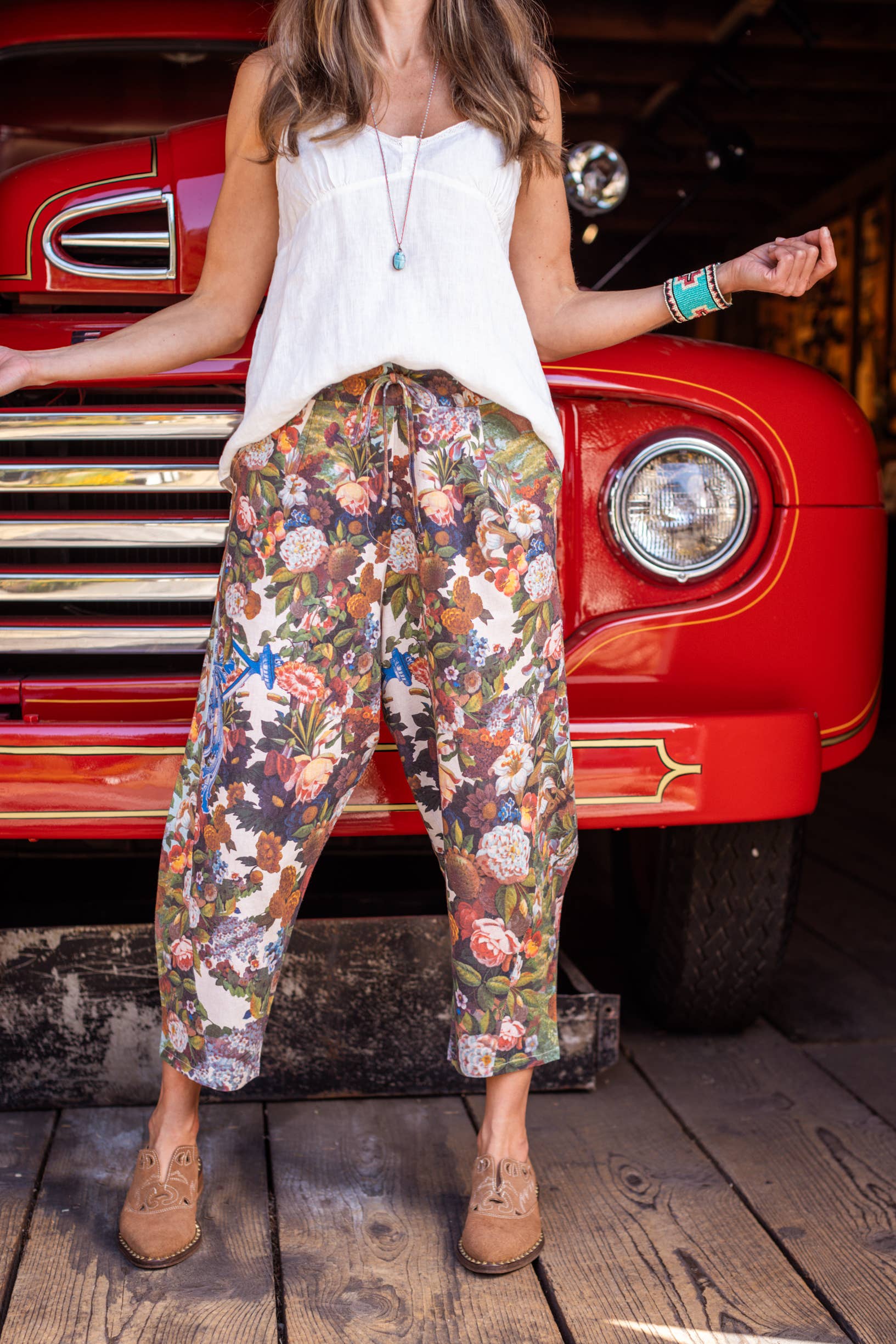Love Language Boho Linen Floral Cropped Artist Pants - Out of the Blue