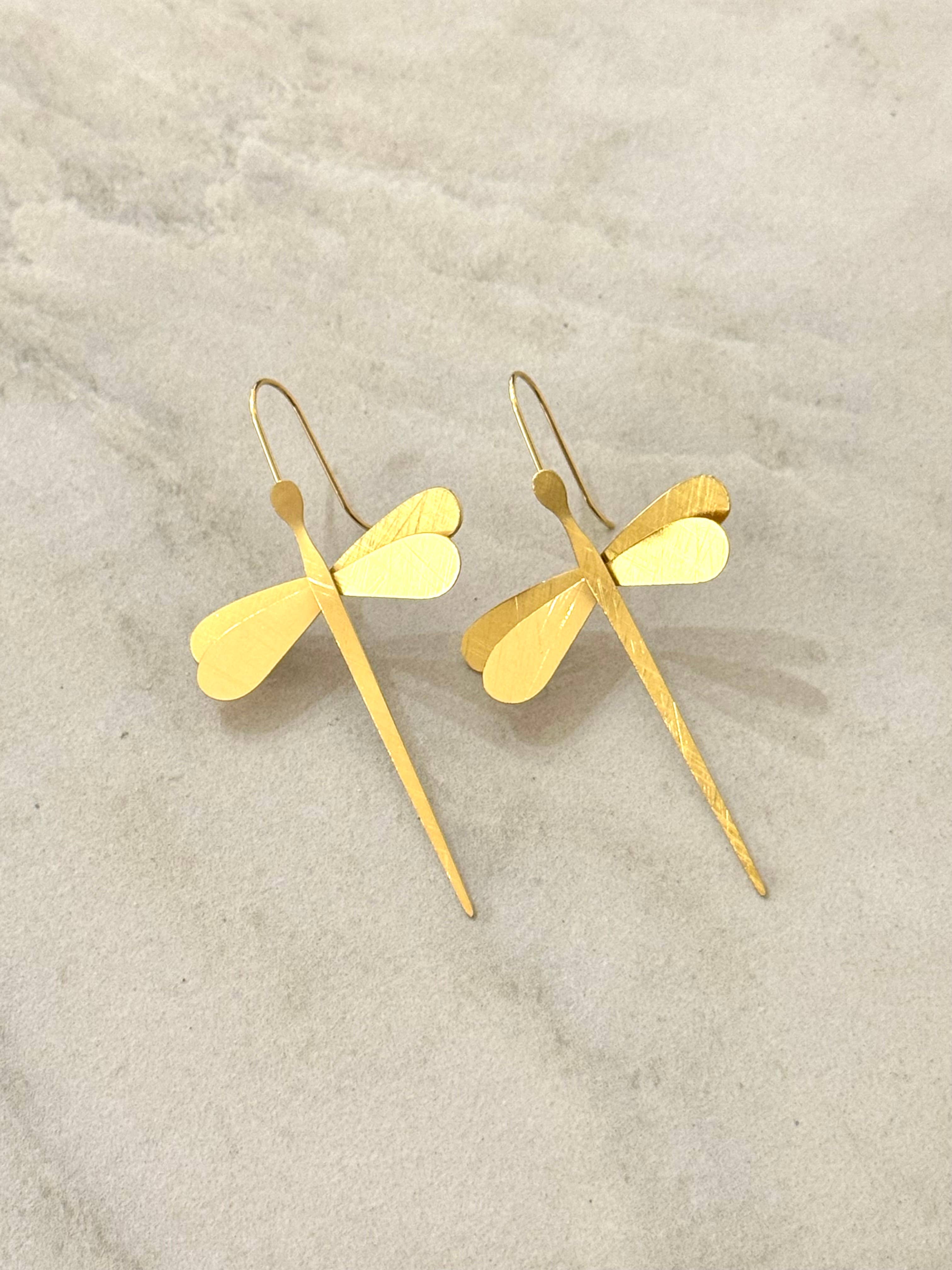 Brushed Gold Dragonfly Earrings