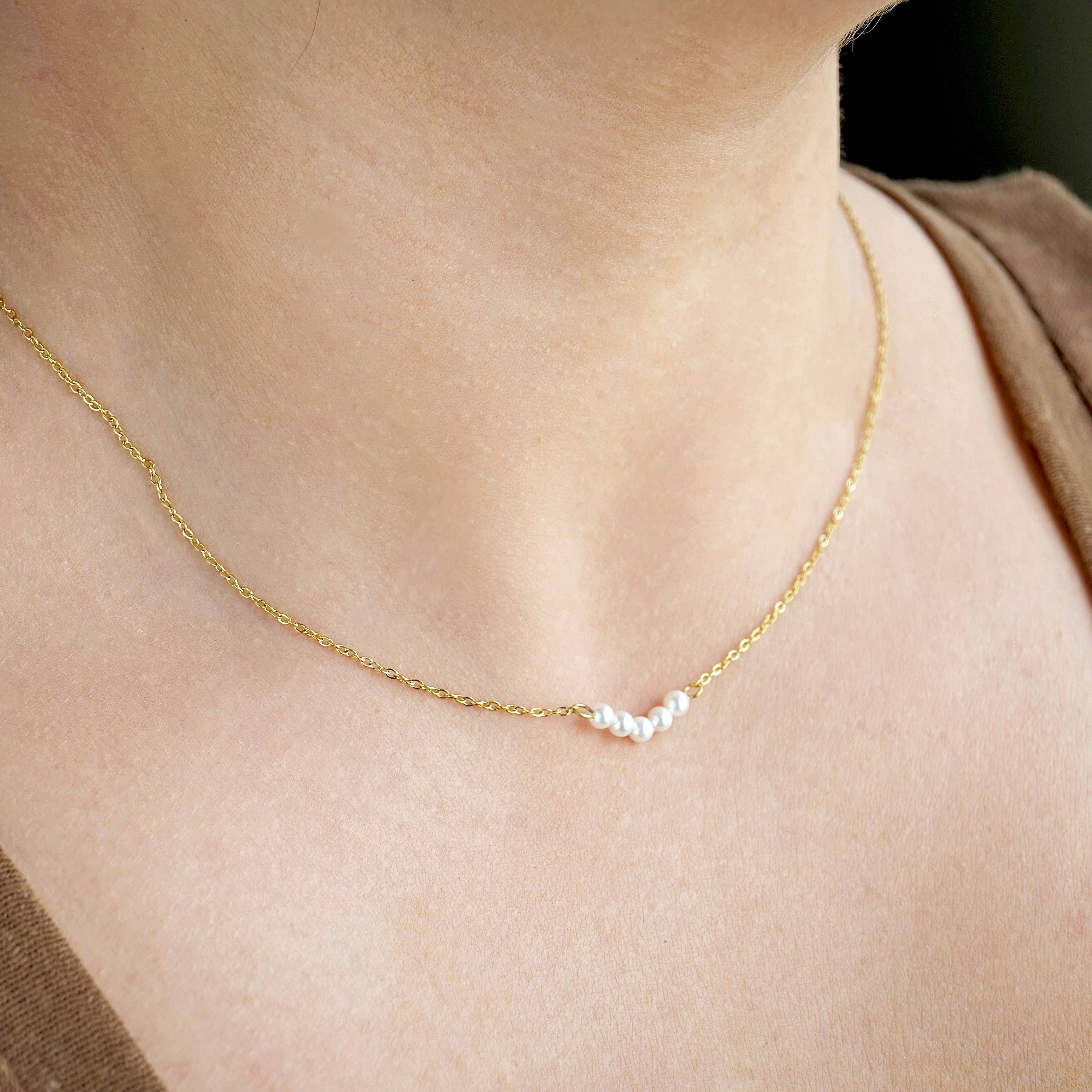 Dainty Curved Pearl Bar Chain Necklace - Out of the Blue
