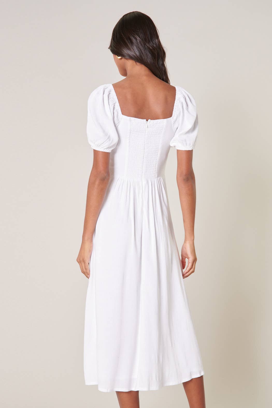 Alessi Puff Sleeve Midi Dress: White / XS - Out of the Blue