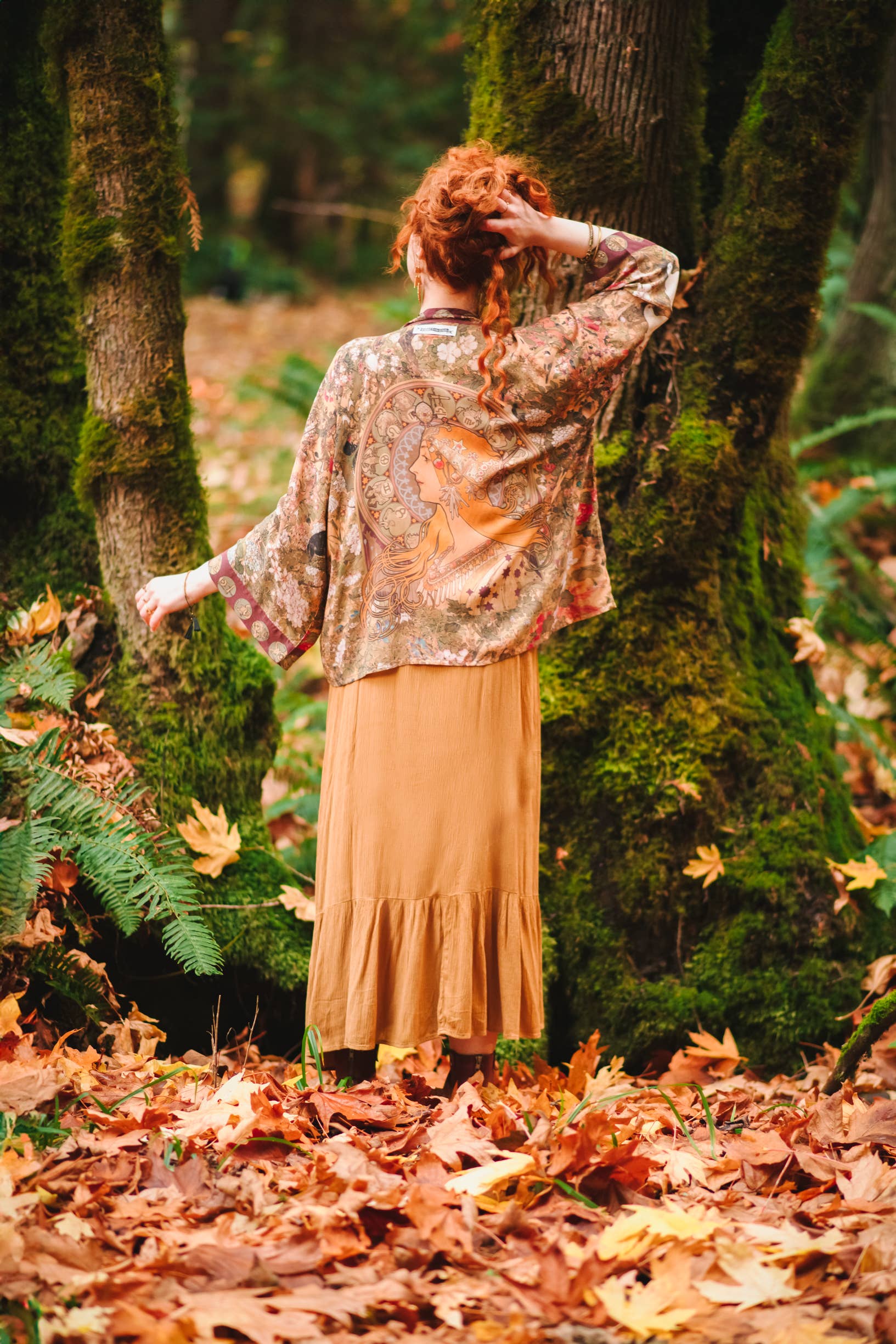 Dreamweaver Cropped Bamboo Kimono Cardigan with Zodiac Signs - Out of the Blue