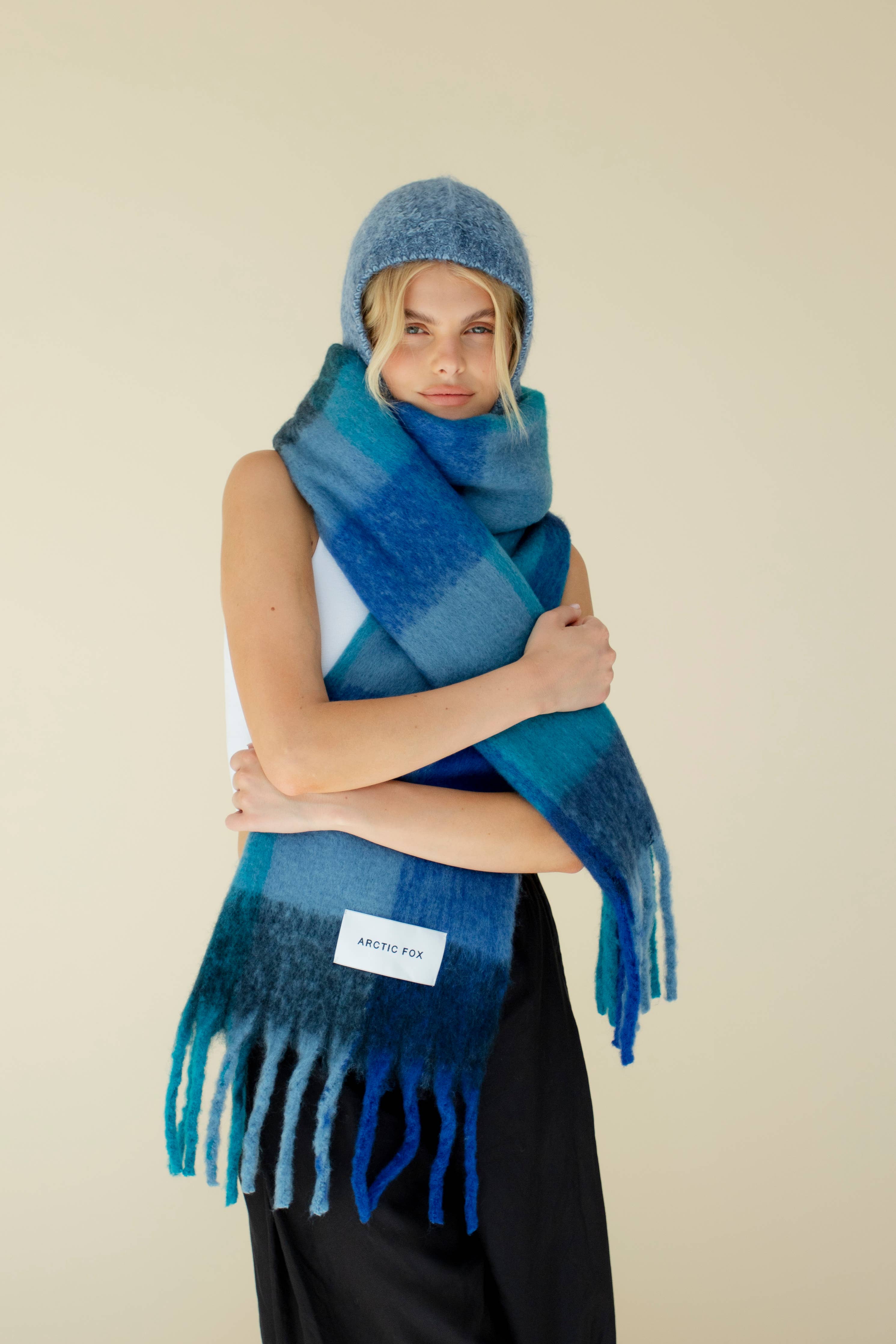The Reykjavik Scarf - 100% Recycled - Blue Check - FW25 - Out of the Blue