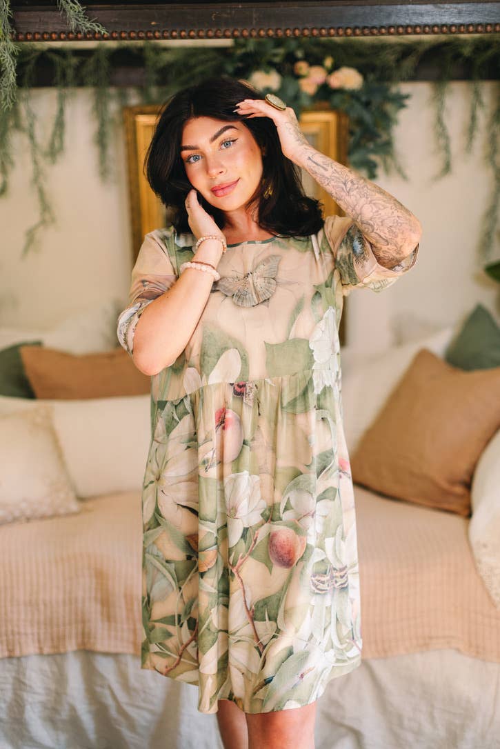 Fleur De Soleil Artist Dress w/ Pockets & Florals - Out of the Blue