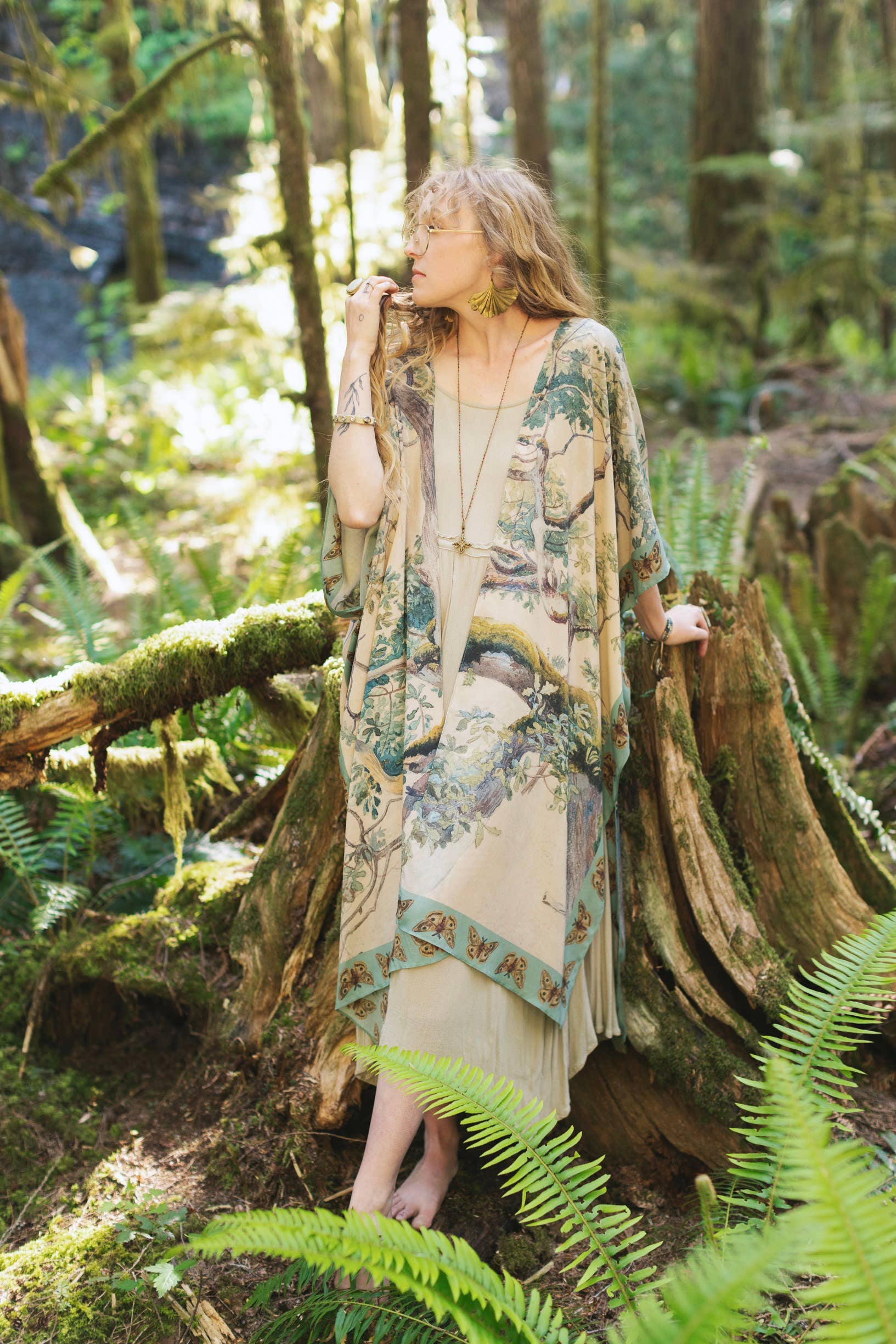 Earth & Sky Bohemian Goddess Starduster Kimono w/Trees - Out of the Blue
