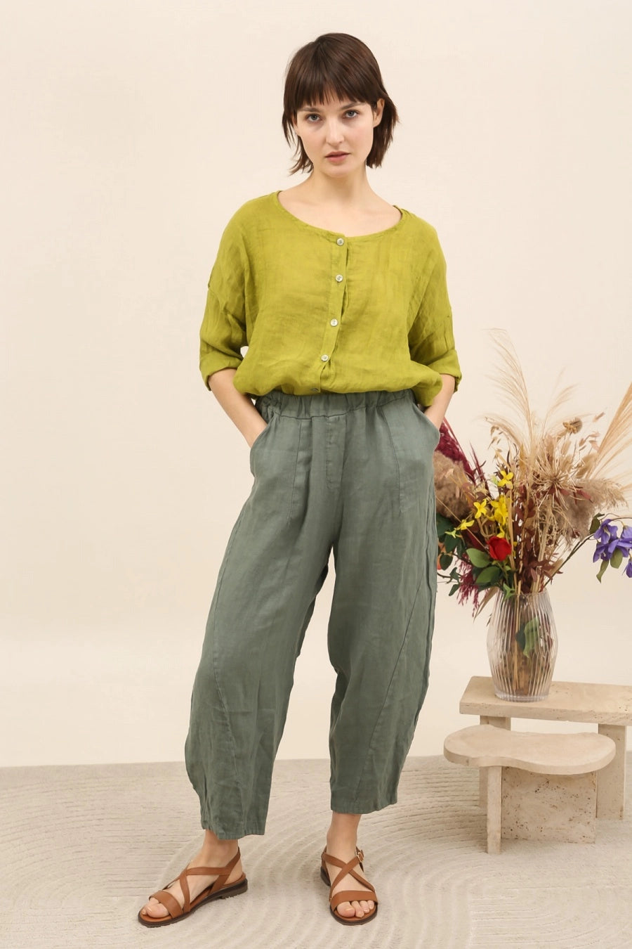Barrel Linen Pants - Out of the Blue