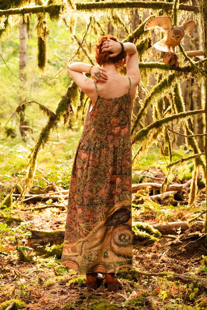 Woodland Wisdom Bohéme Maxi Slip Dress w/ Florals, Fox & Owl - Out of the Blue