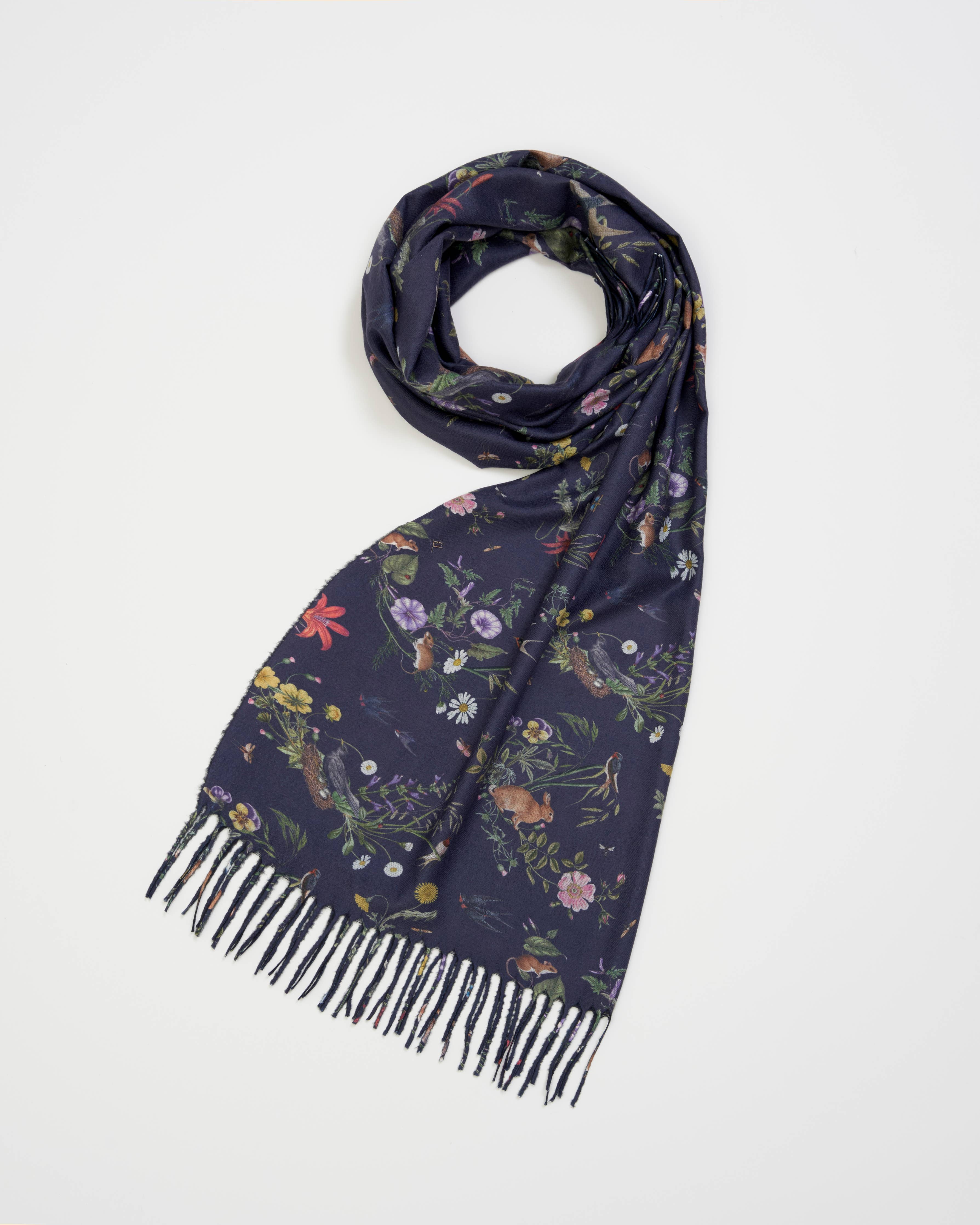 Navy Running Bunny Toile Fringe Scarf