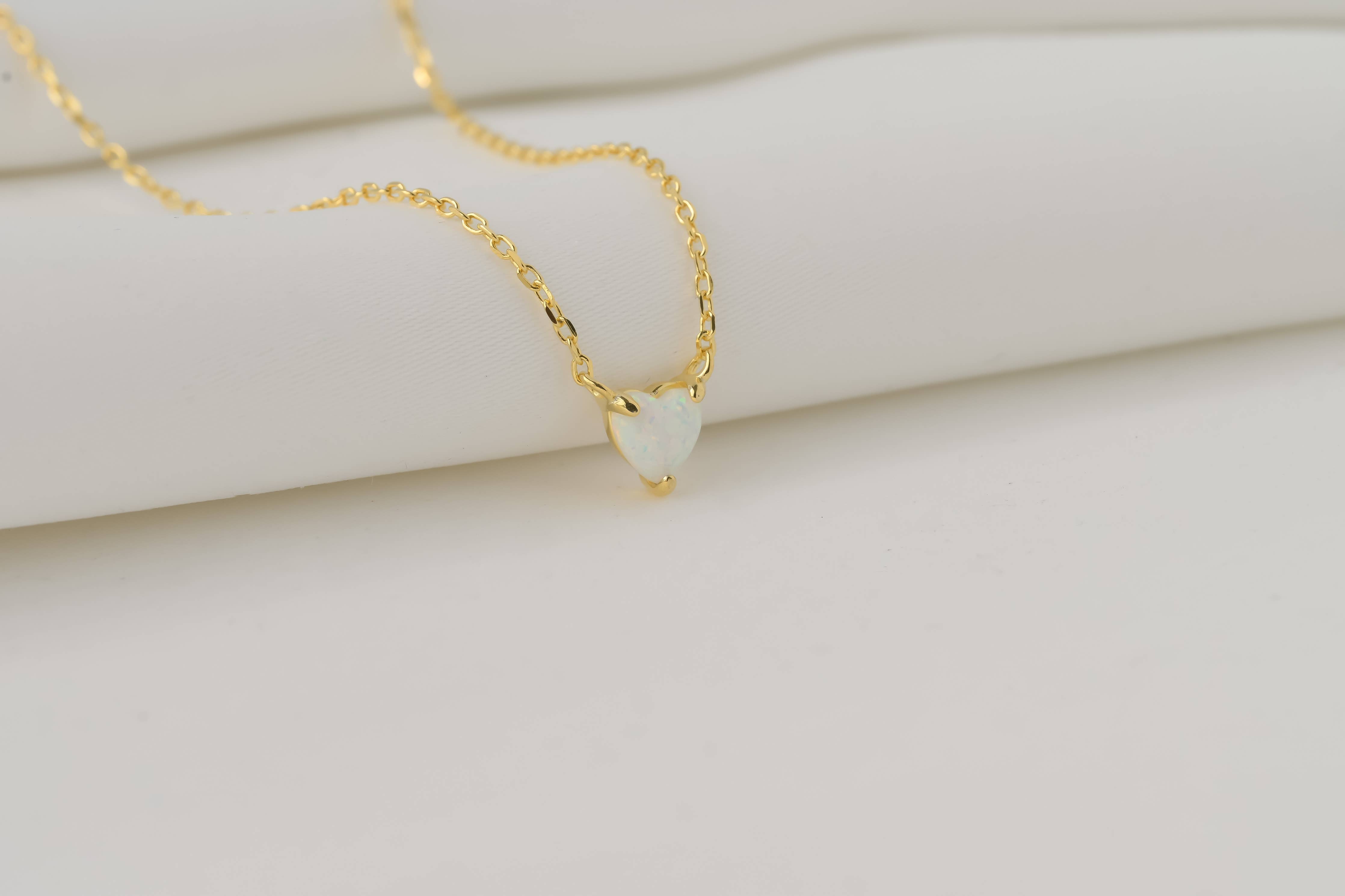 925 Silver Opal Tiny Heart Gold Necklace - Out of the Blue