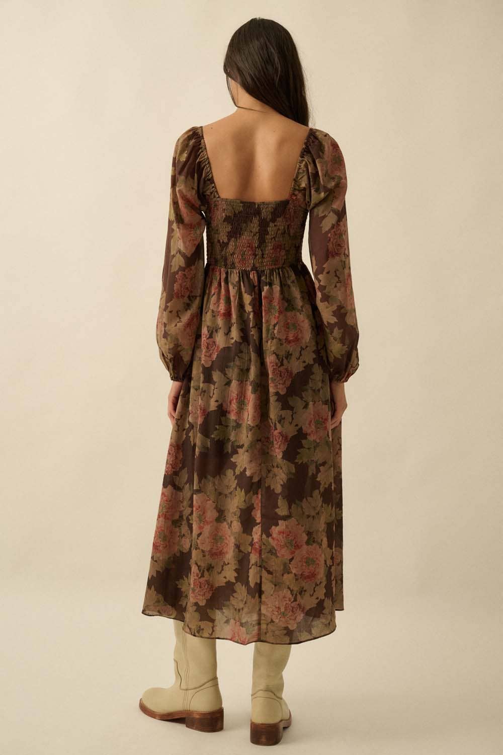 Smocked Midi Peasant Dress