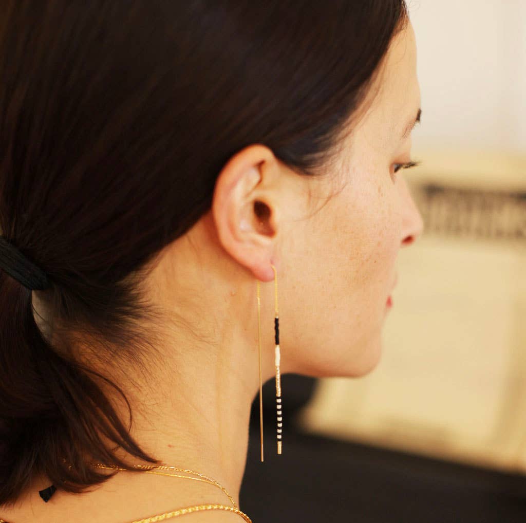 Miyuki Seed Bead Threader Earrings: Champagne - Out of the Blue