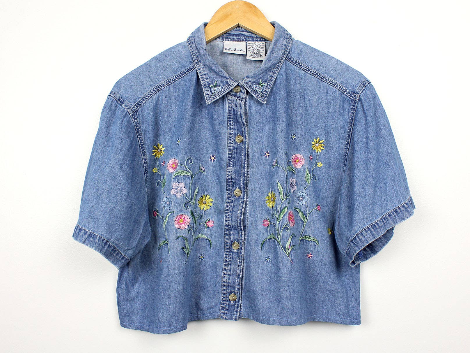 Reworked Vintage Denim Button-Up Shirt - Cropped - Out of the Blue