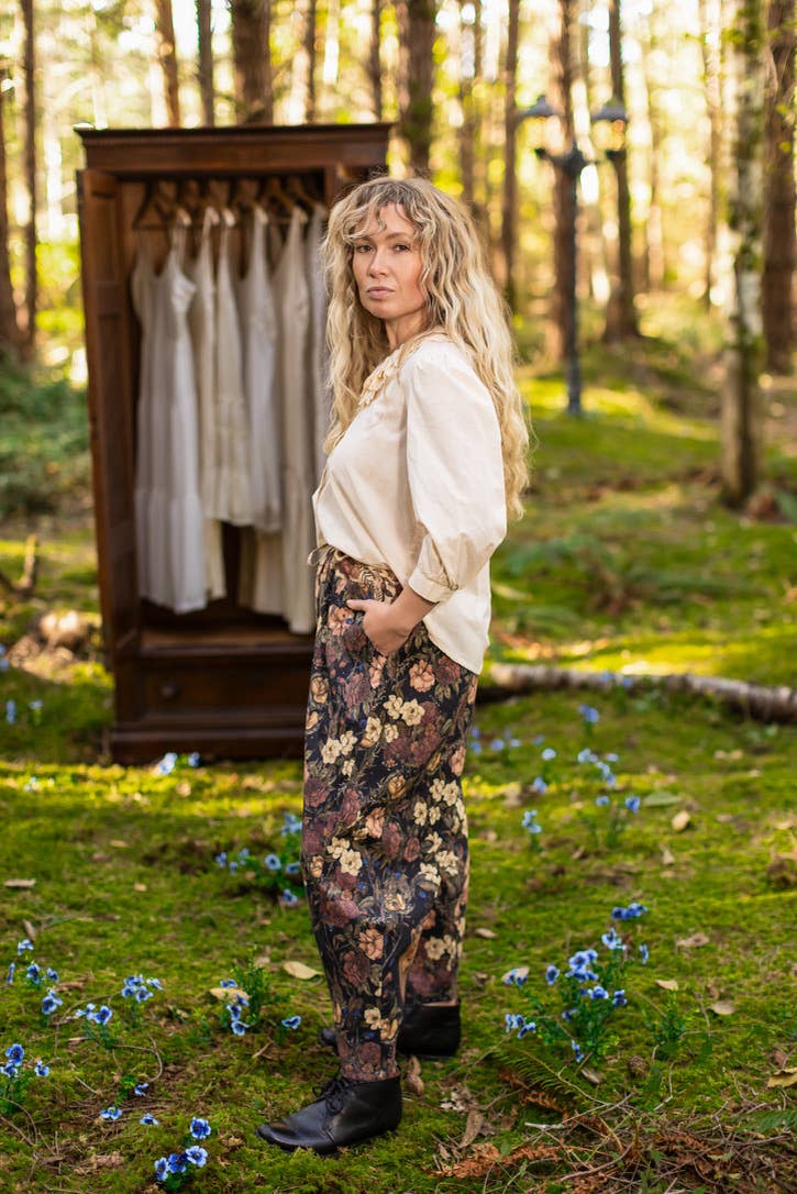 Lionheart Linen Crop Artist Pant w/ florals & Narnia print - Out of the Blue