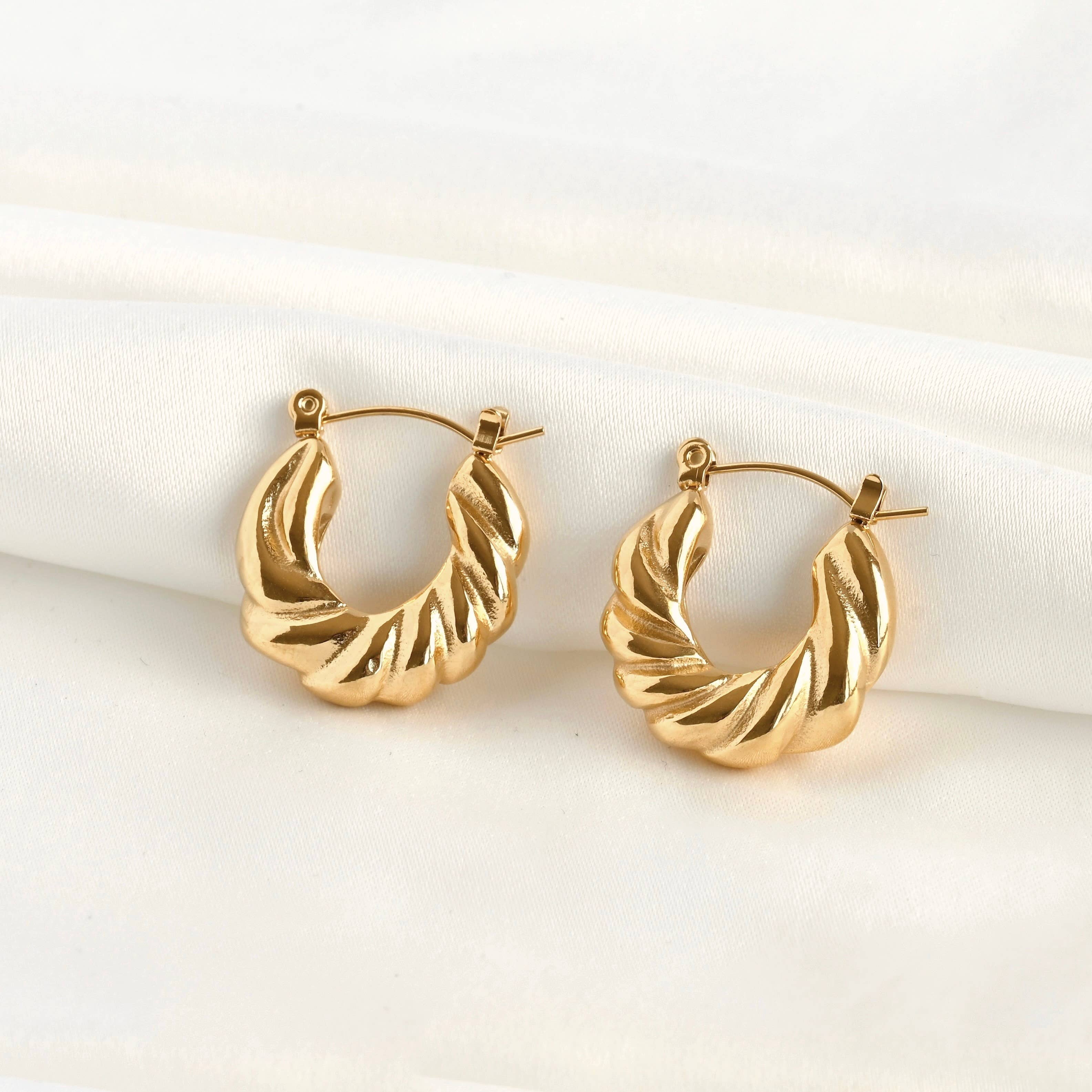 Chunky Croissant Small Twisted Hoop Earrings - Out of the Blue