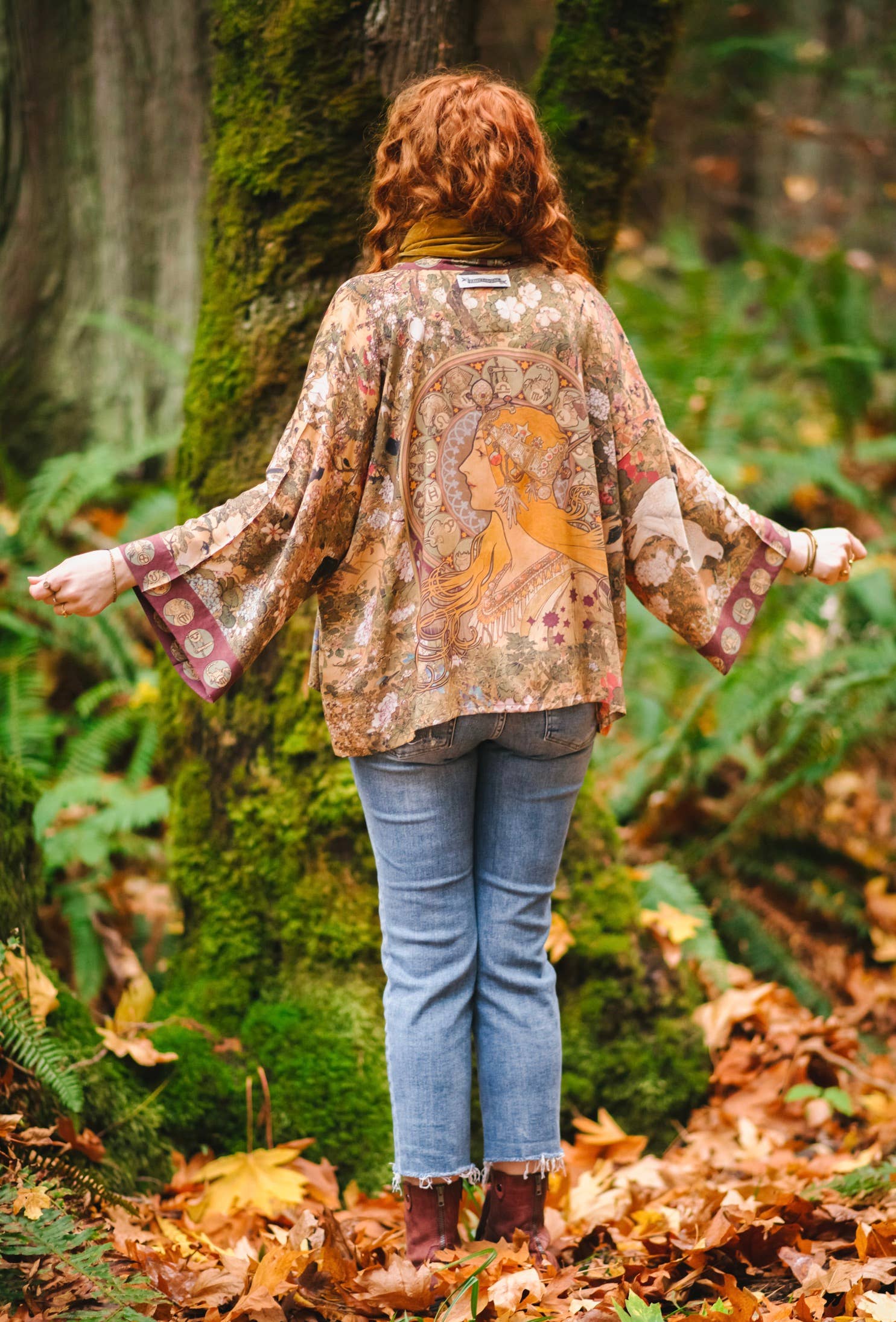 Dreamweaver Cropped Bamboo Kimono Cardigan with Zodiac Signs - Out of the Blue