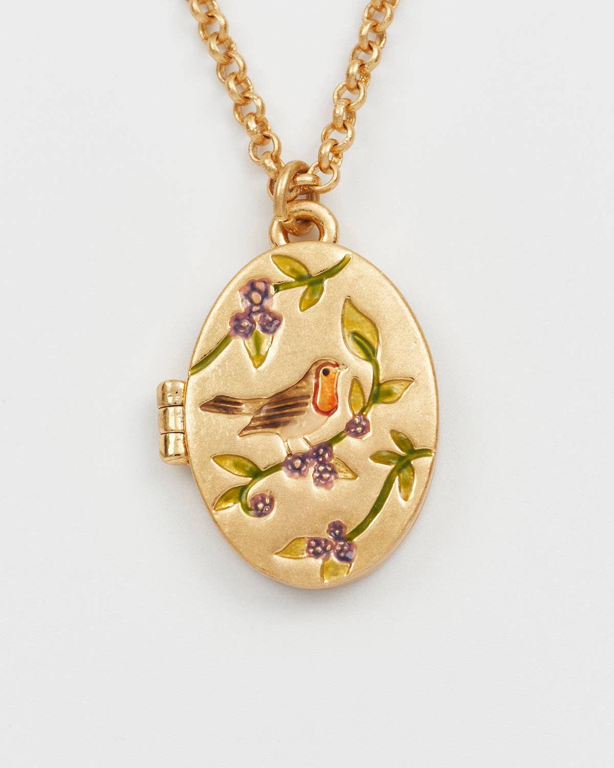 Robin & Blackberry Gold Oval Locket Necklace - Out of the Blue