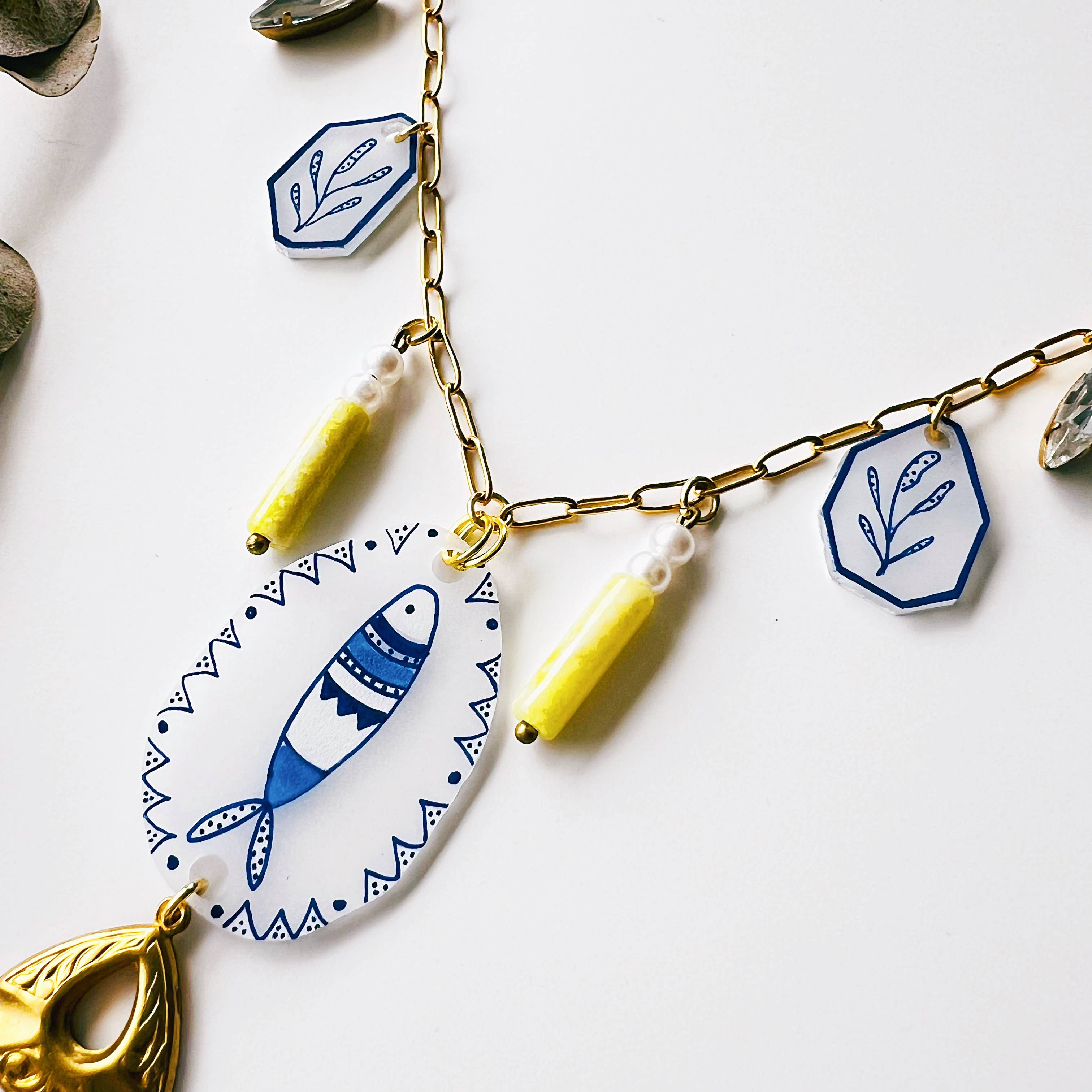 Multi media Charm Necklaces