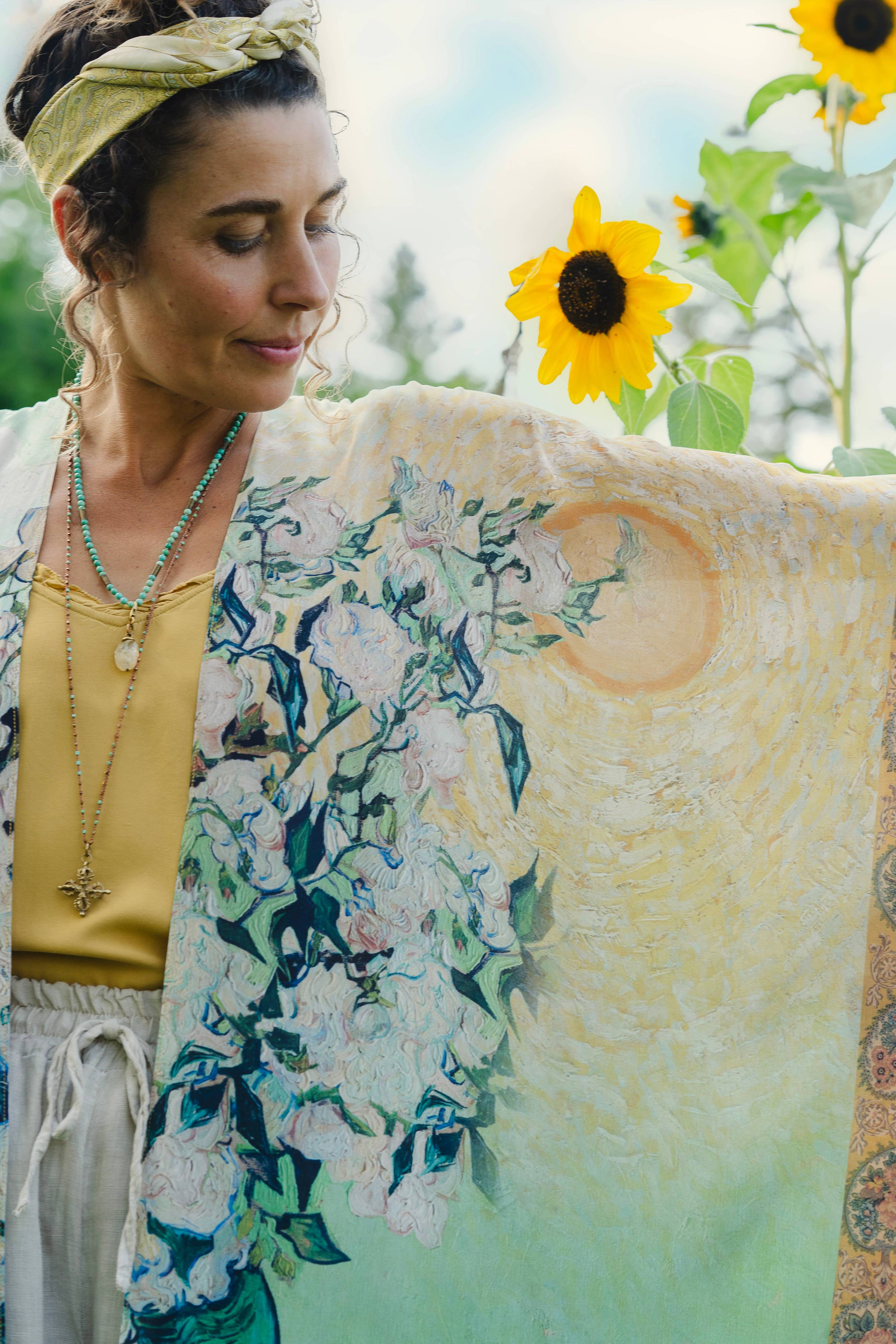 I Paint My Dream Bohemian Van Gogh Goddess Starduster Kimono - Out of the Blue