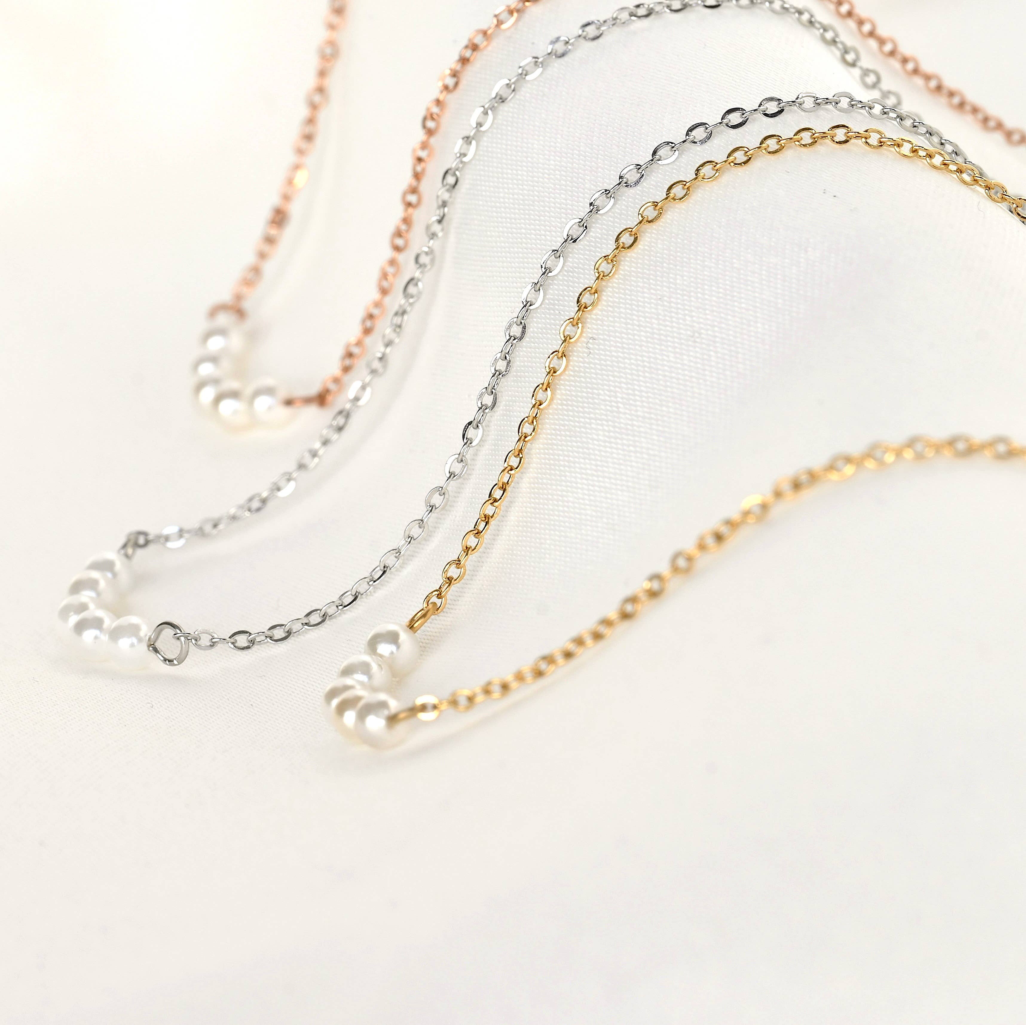 Dainty Curved Pearl Bar Chain Necklace - Out of the Blue