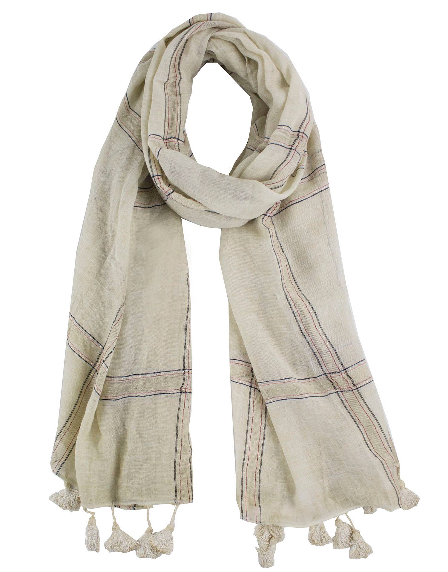 Plaid Garment Dye Cotton Wrap Scarf with Tassel - Out of the Blue