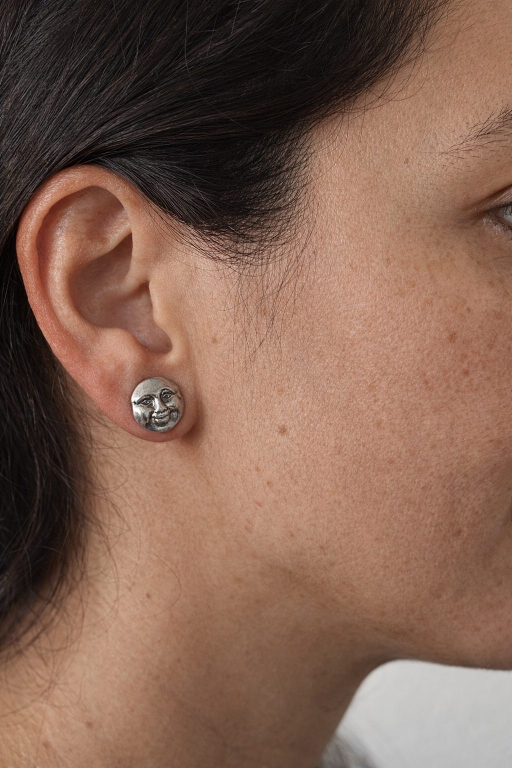 Moon Face Sterling Silver Studs