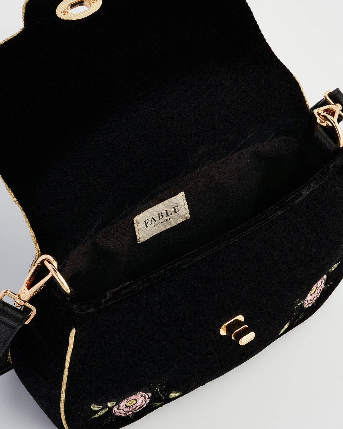 Rose Embroidered Black Clutch