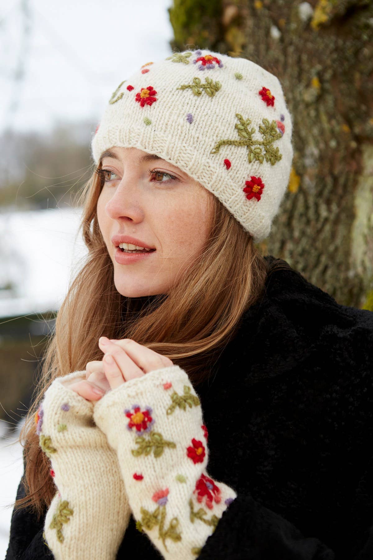 Embroidered Flowers Handwarmers