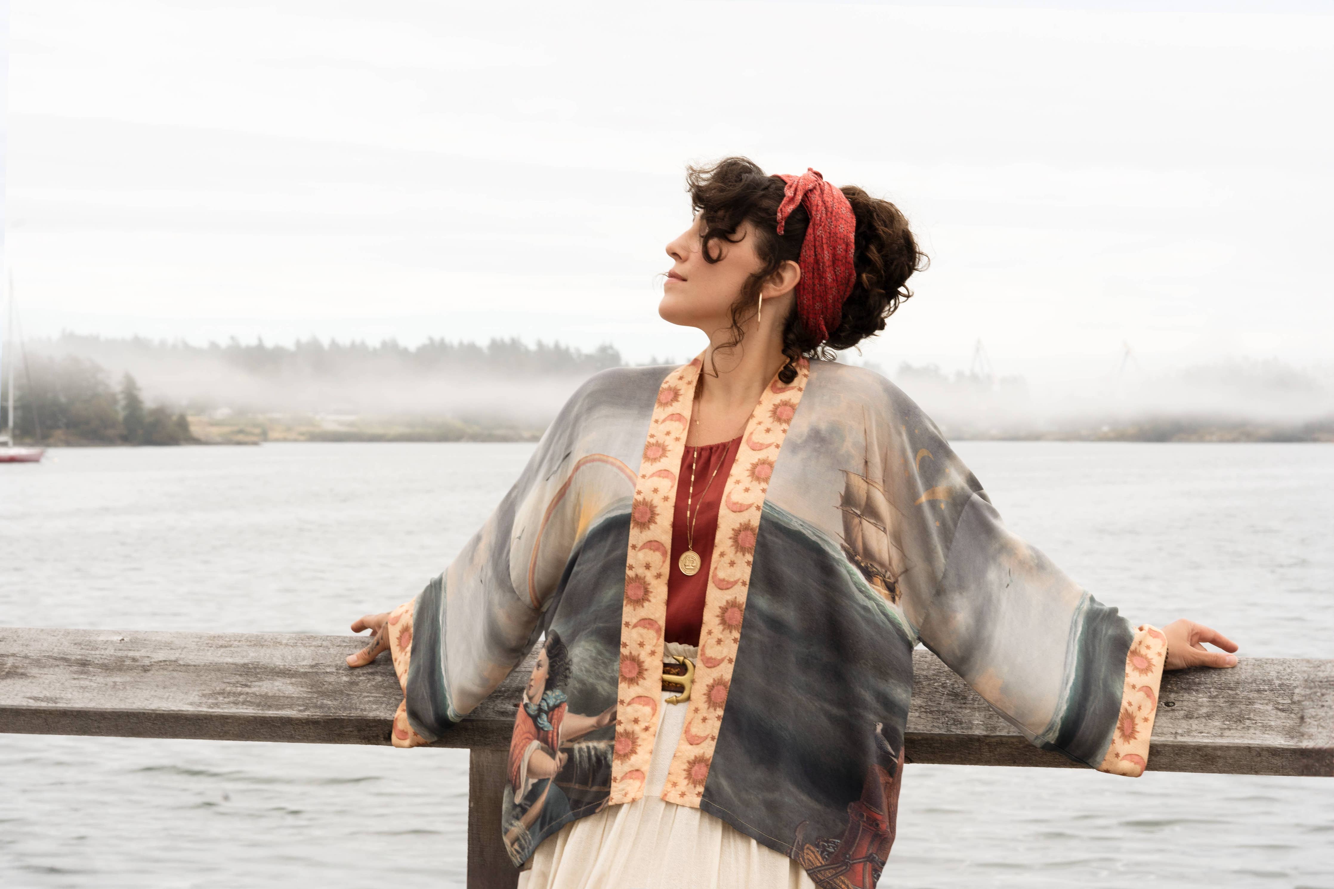 Hold Fast Pixie Duster Cropped Kimono w/ Boat, Rainbow - Out of the Blue