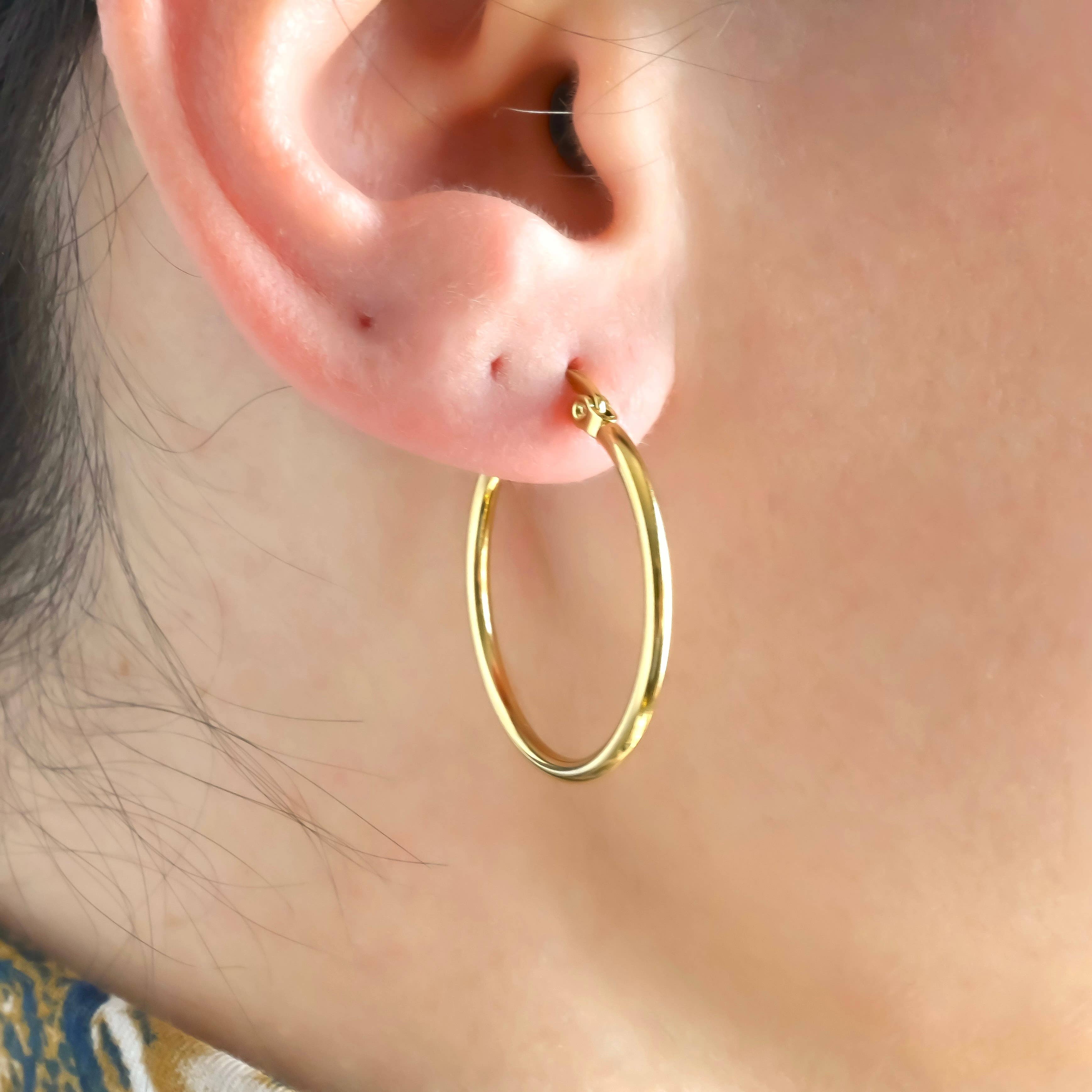 1.8 mm Large Gold Tarnish-free Hoop Earrings - Out of the Blue