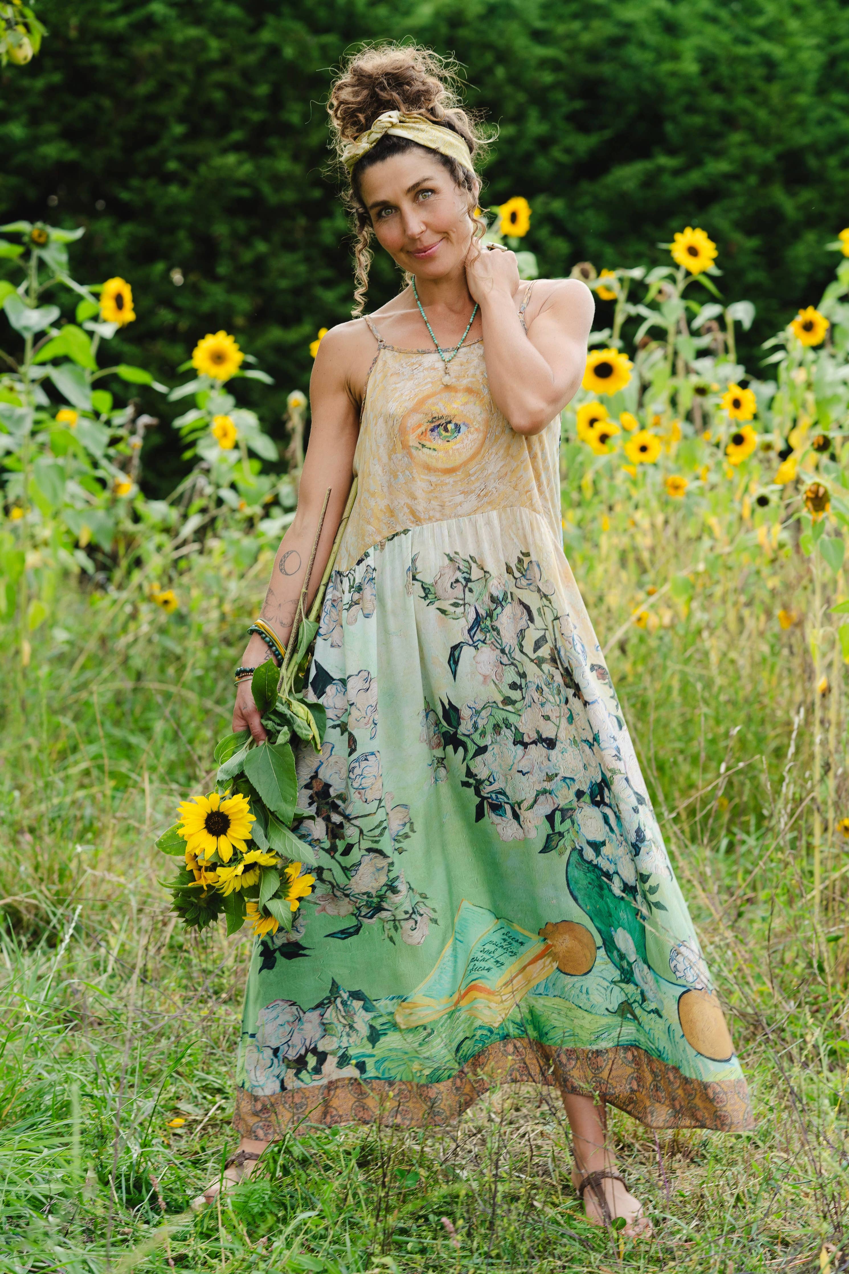 I Paint My Dream Van Gogh Bohéme Long Maxi Slip Dress - Out of the Blue
