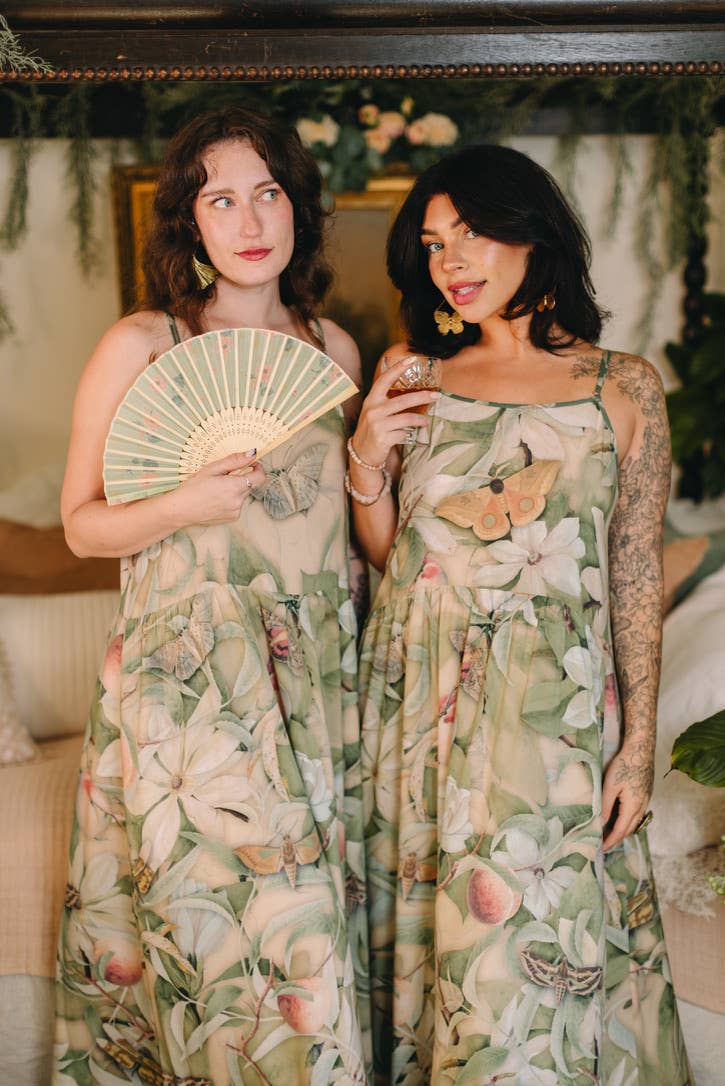 Fleur De Soleil Bohéme Maxi Slip Dress w Florals & Butterfly - Out of the Blue