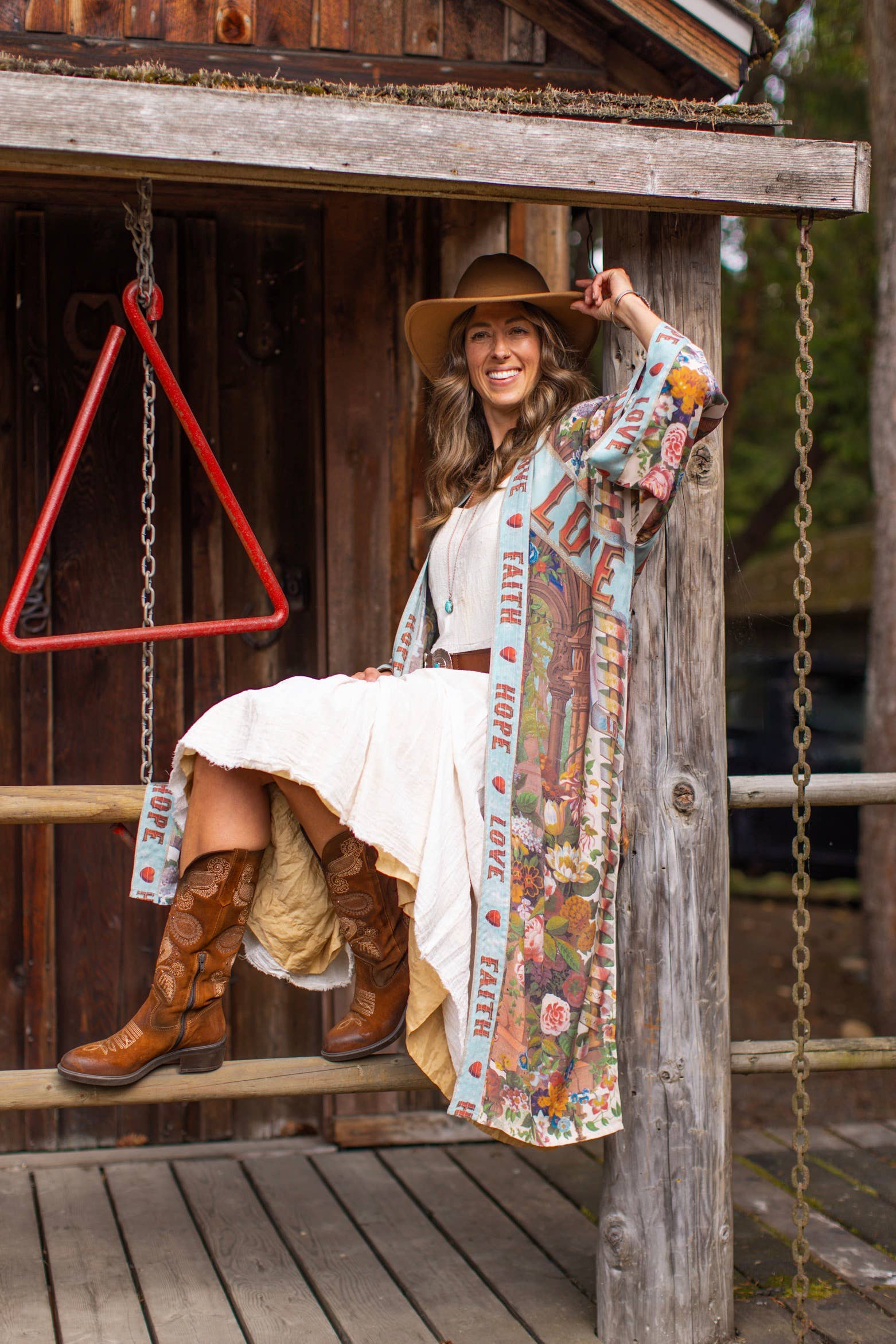 Love Language Printed Long Duster Bamboo Kimono Robe - Out of the Blue