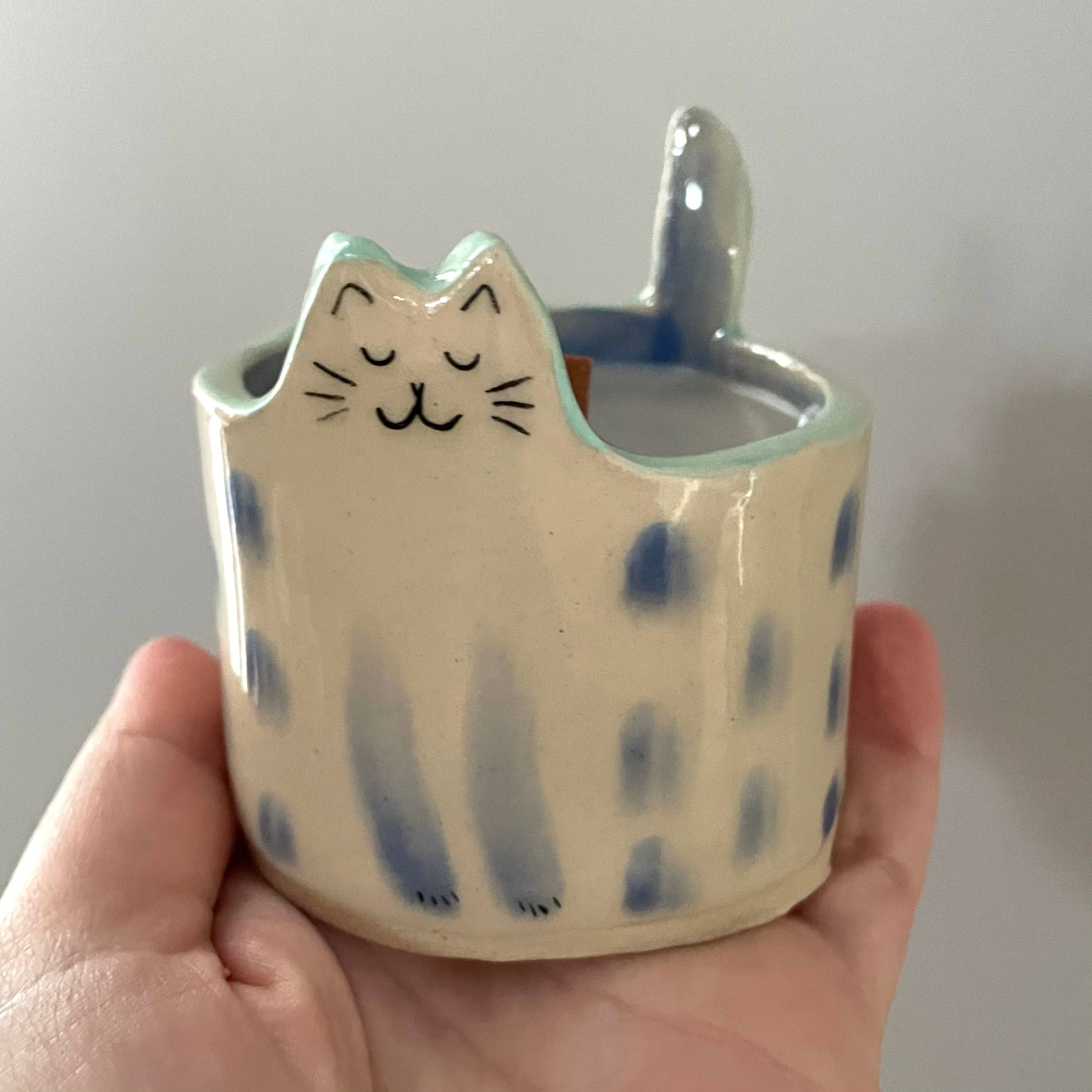 Artisan Soy Wax Candle in Reusable Ceramic Cat Container - Out of the Blue