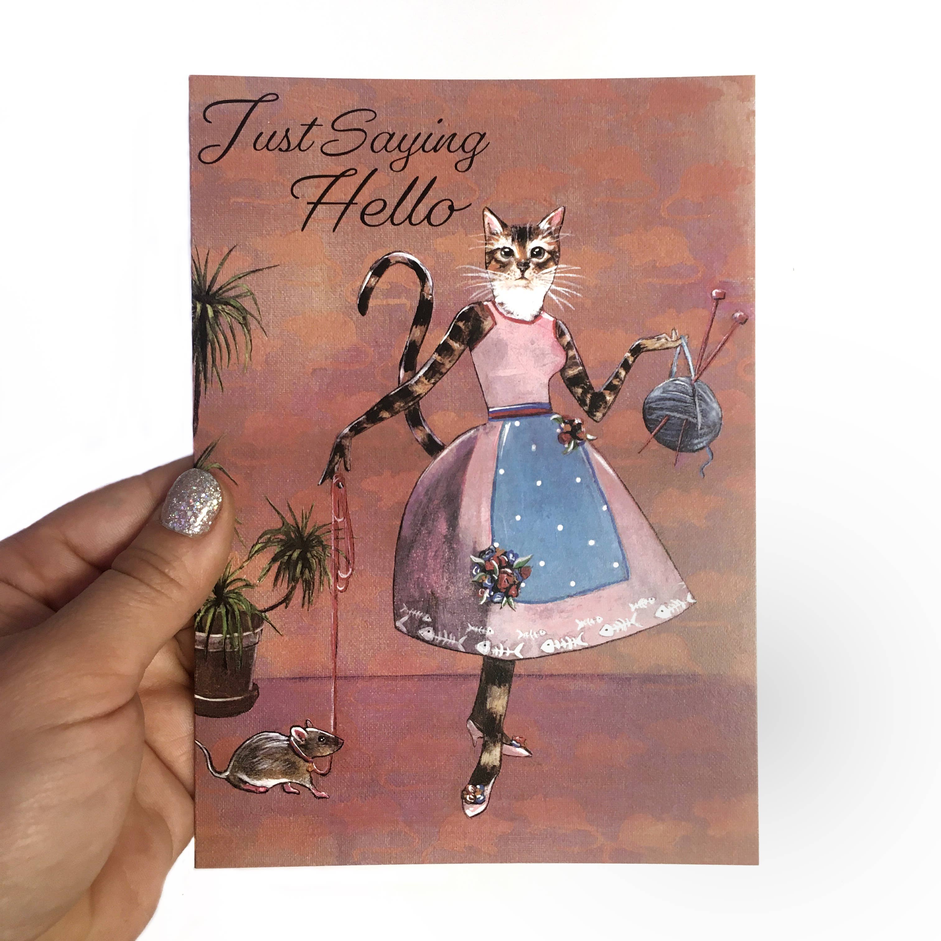 Kitsch Kitty Greeting Card - Just Saying Hello