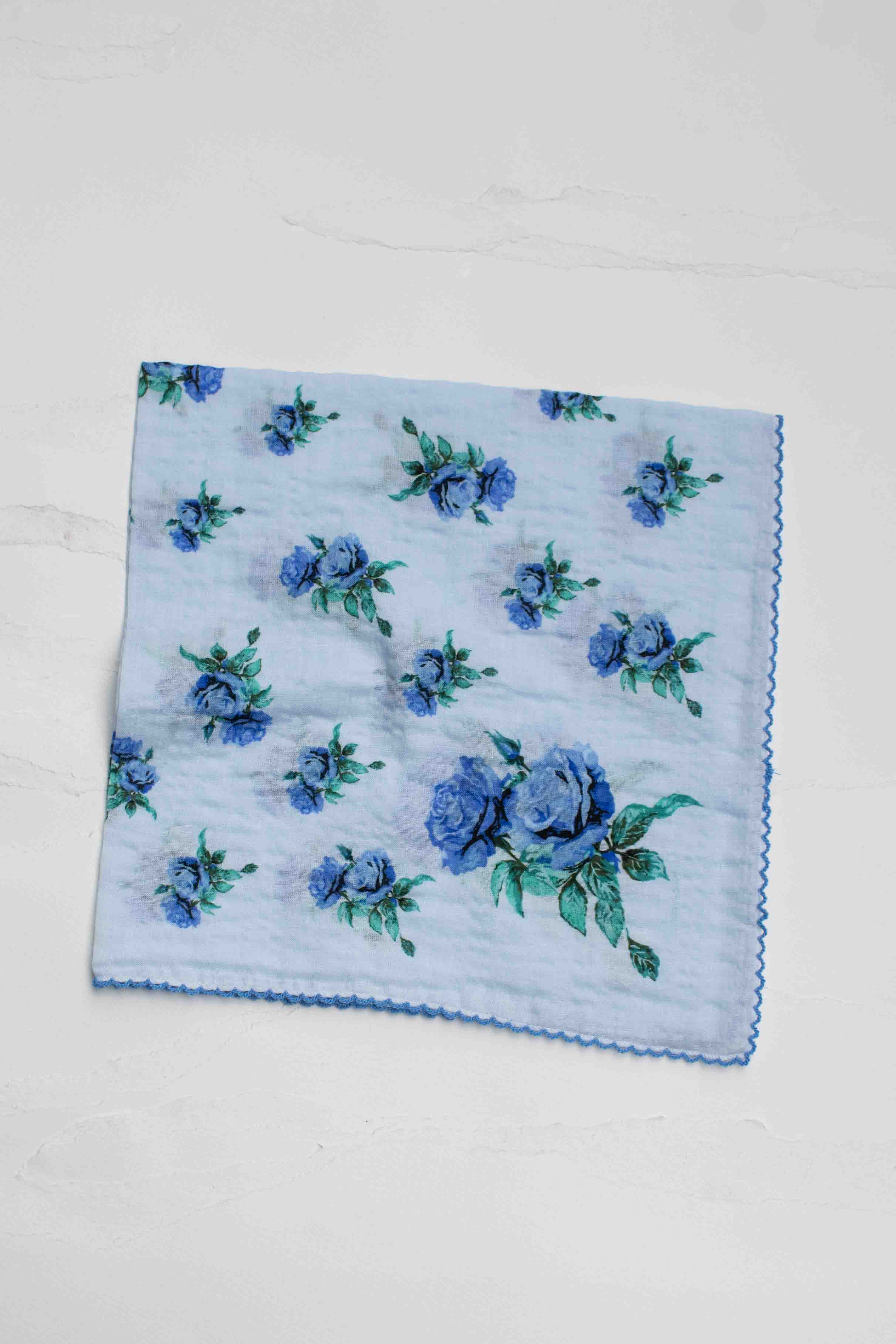 Vintage Rose Print Cotton Rayon Scarf - Out of the Blue