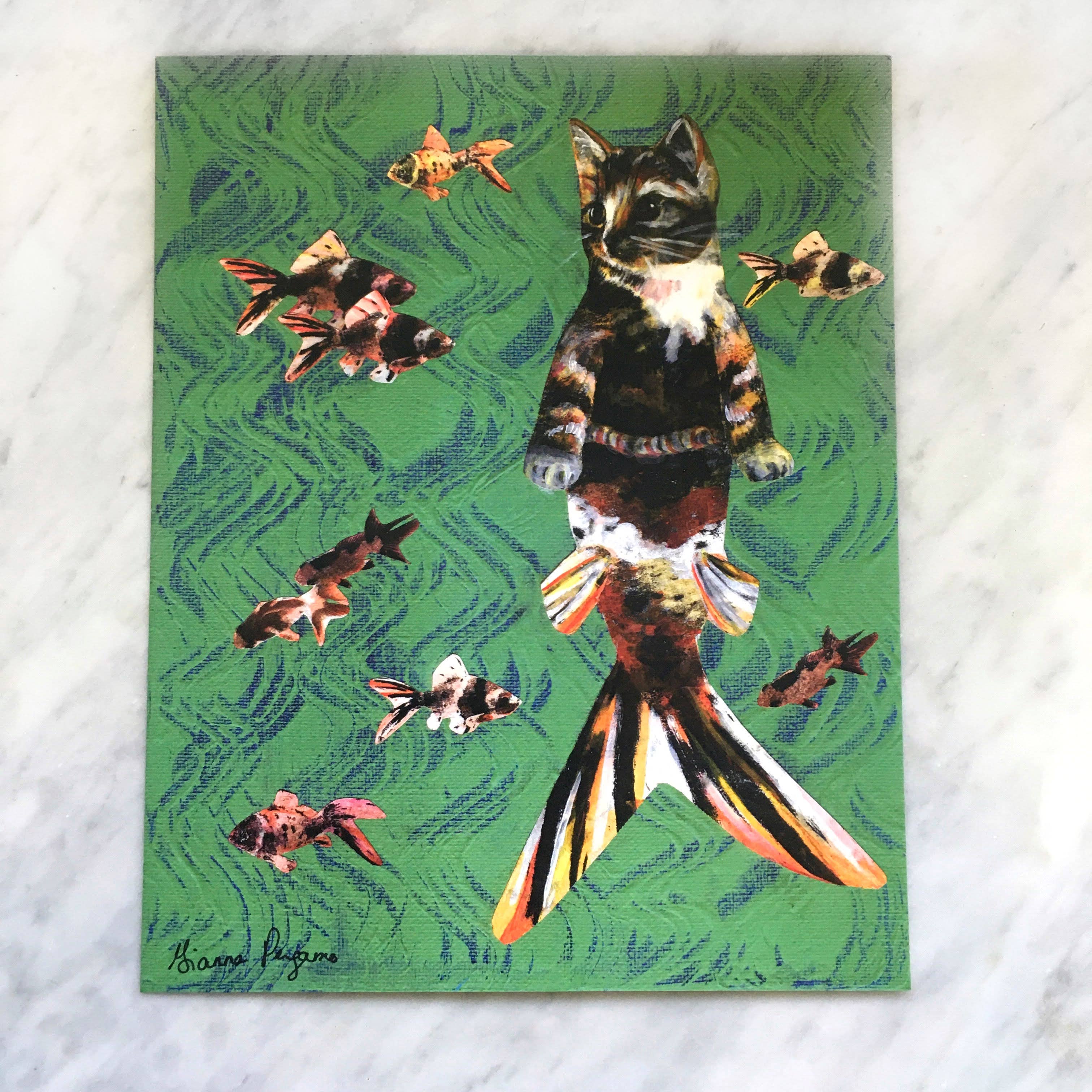Orange Kitty Mermaid Art Print - Out of the Blue